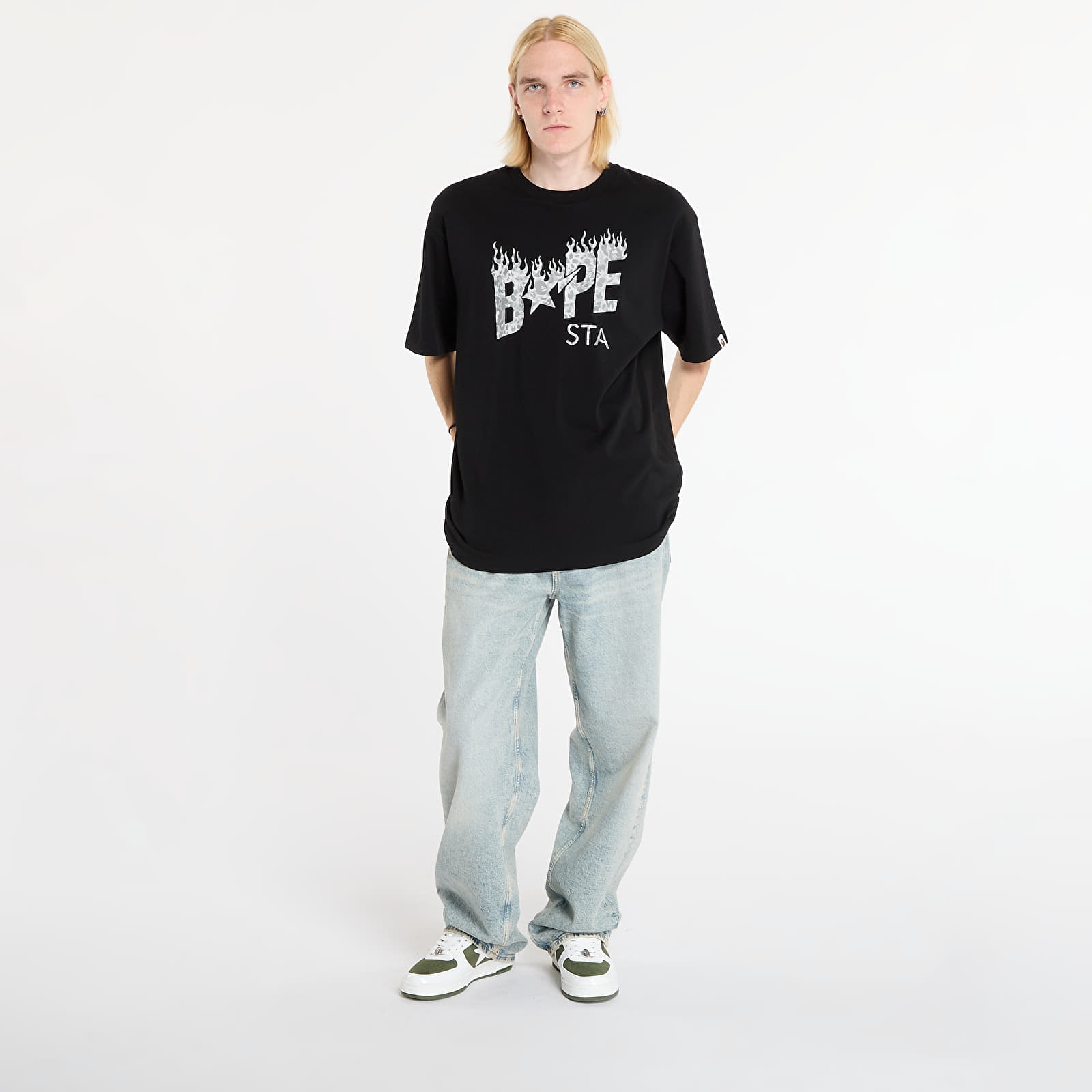 T-shirts A BATHING APE Wild Leopard Pattern Bape Sta Logo Relaxed Fit Tee Black