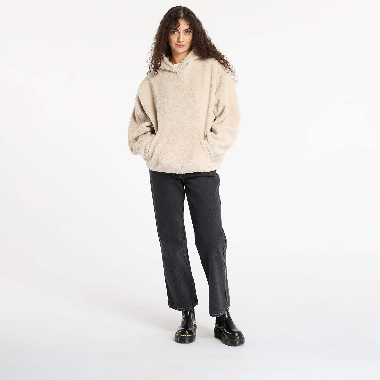 Ženski hoodiji adidas Essentials Teddy Hoodie Stone Khaki
