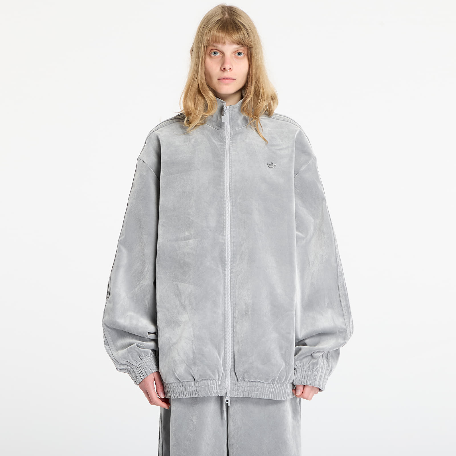 Joped adidas Brushed Twill Oversized Firebird Track Top Grey Two