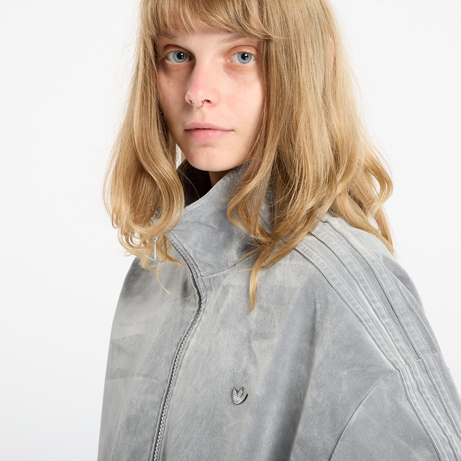 Joped adidas Brushed Twill Oversized Firebird Track Top Grey Two