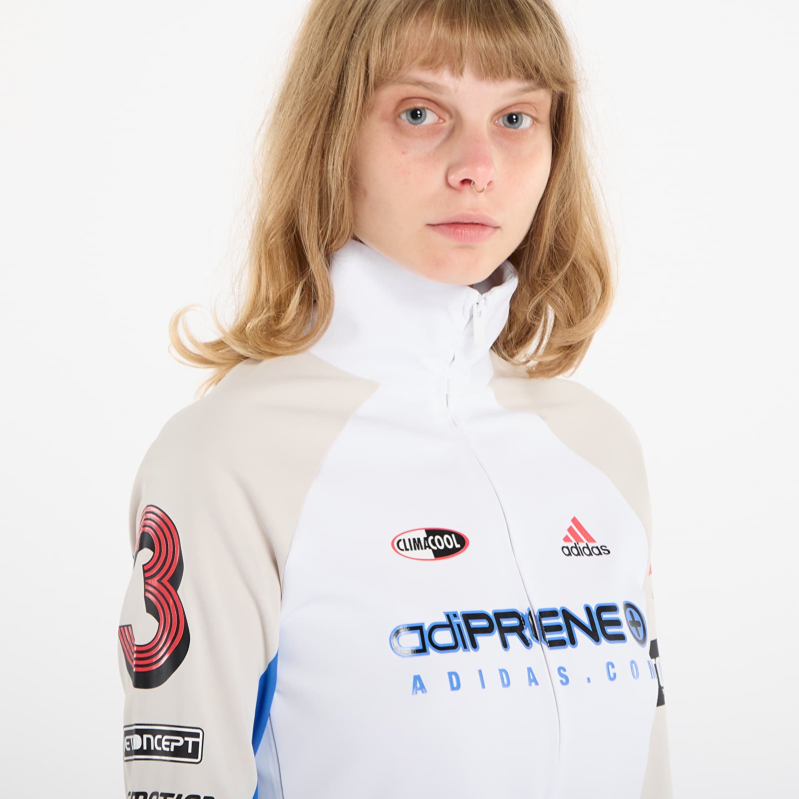 Naiste topsid adidas Teamgeist Slim Full Zip Long-Sleeve Top White