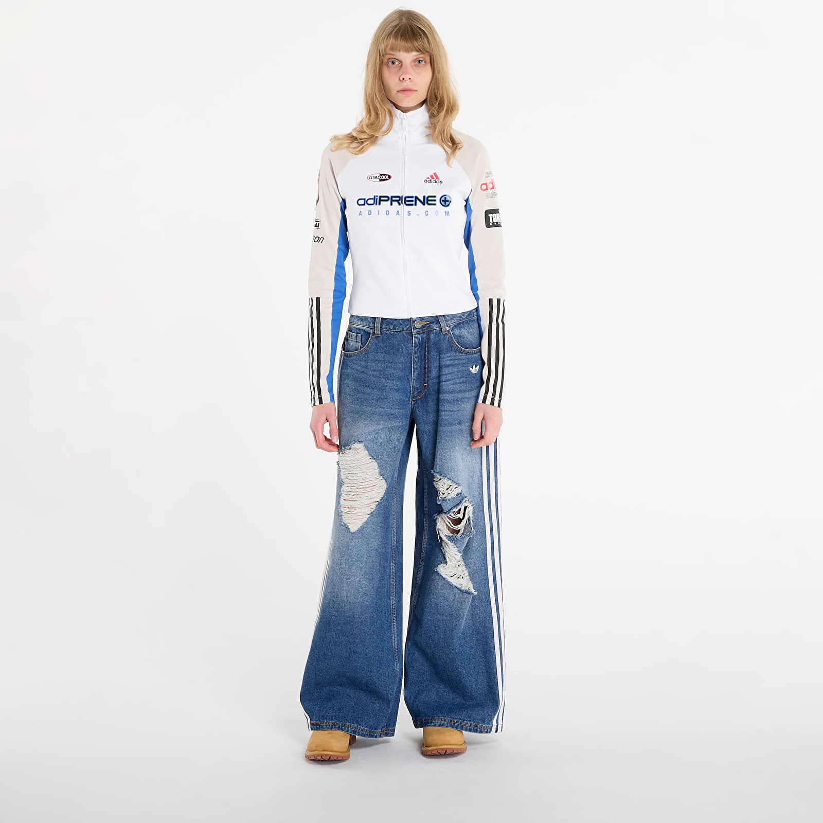 Naiste topsid adidas Teamgeist Slim Full Zip Long-Sleeve Top White