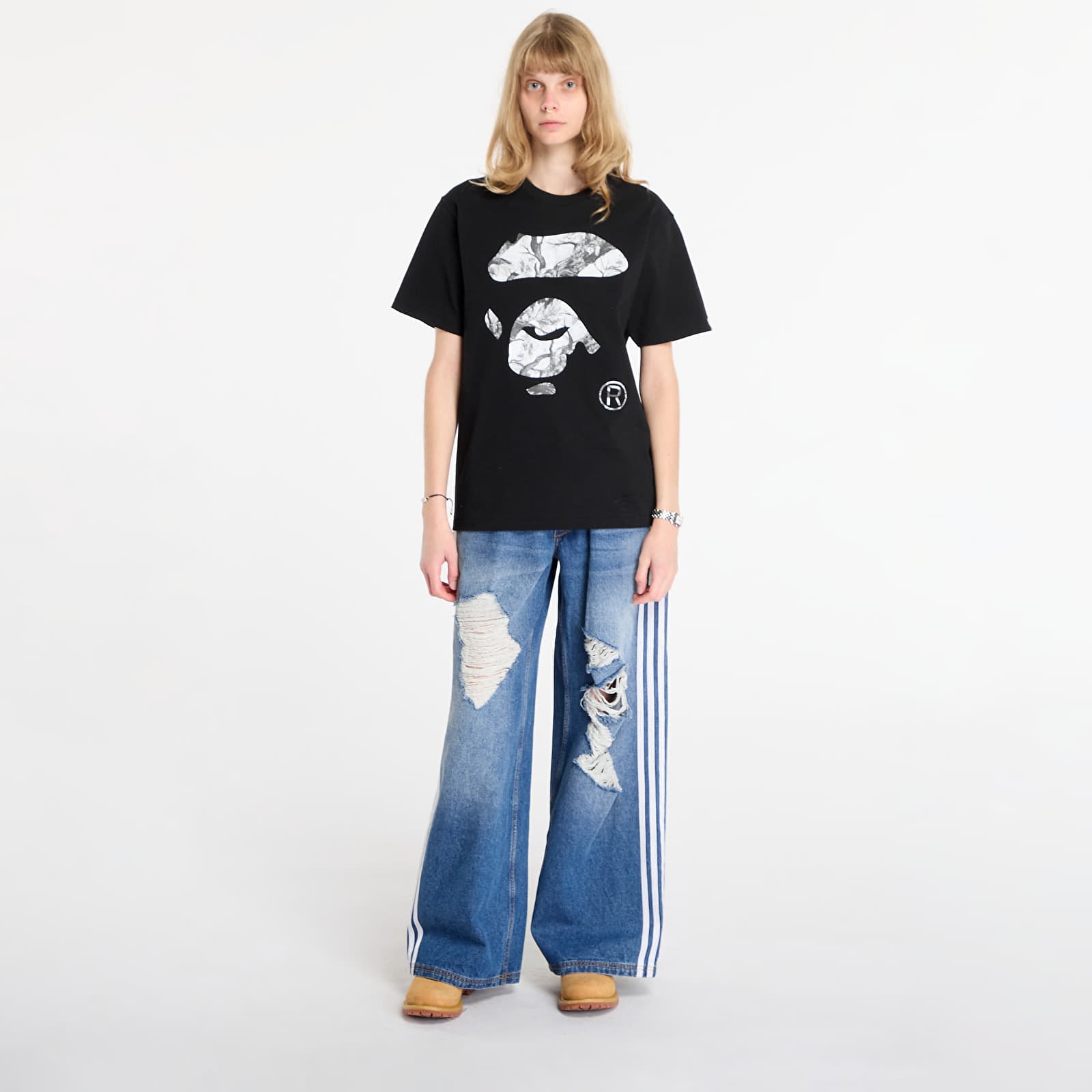 T-shirts de homem A BATHING APE Tree Edge Camo Ape Face Tee UNISEX Black/ White