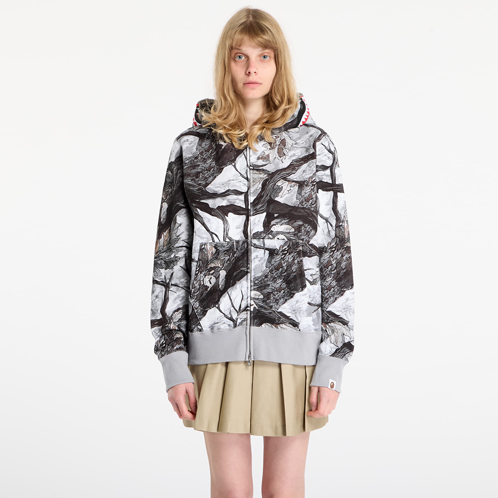 Casacos com capuz para homem A BATHING APE Tree Edge Camo Shark Relaxed Fit Full Zip Hoodie UNISEX White
