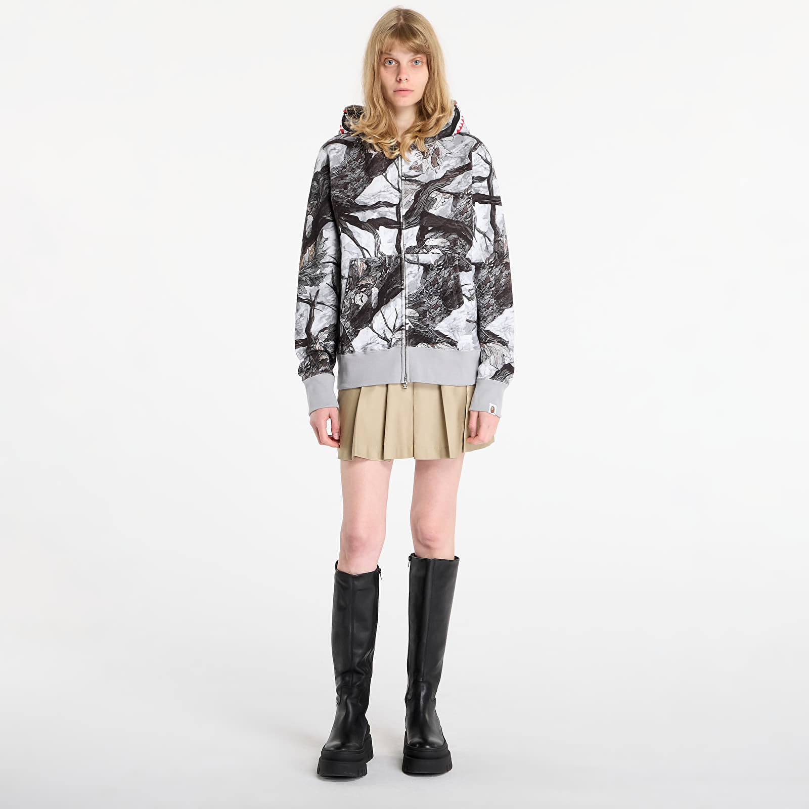 Casacos com capuz para homem A BATHING APE Tree Edge Camo Shark Relaxed Fit Full Zip Hoodie UNISEX White