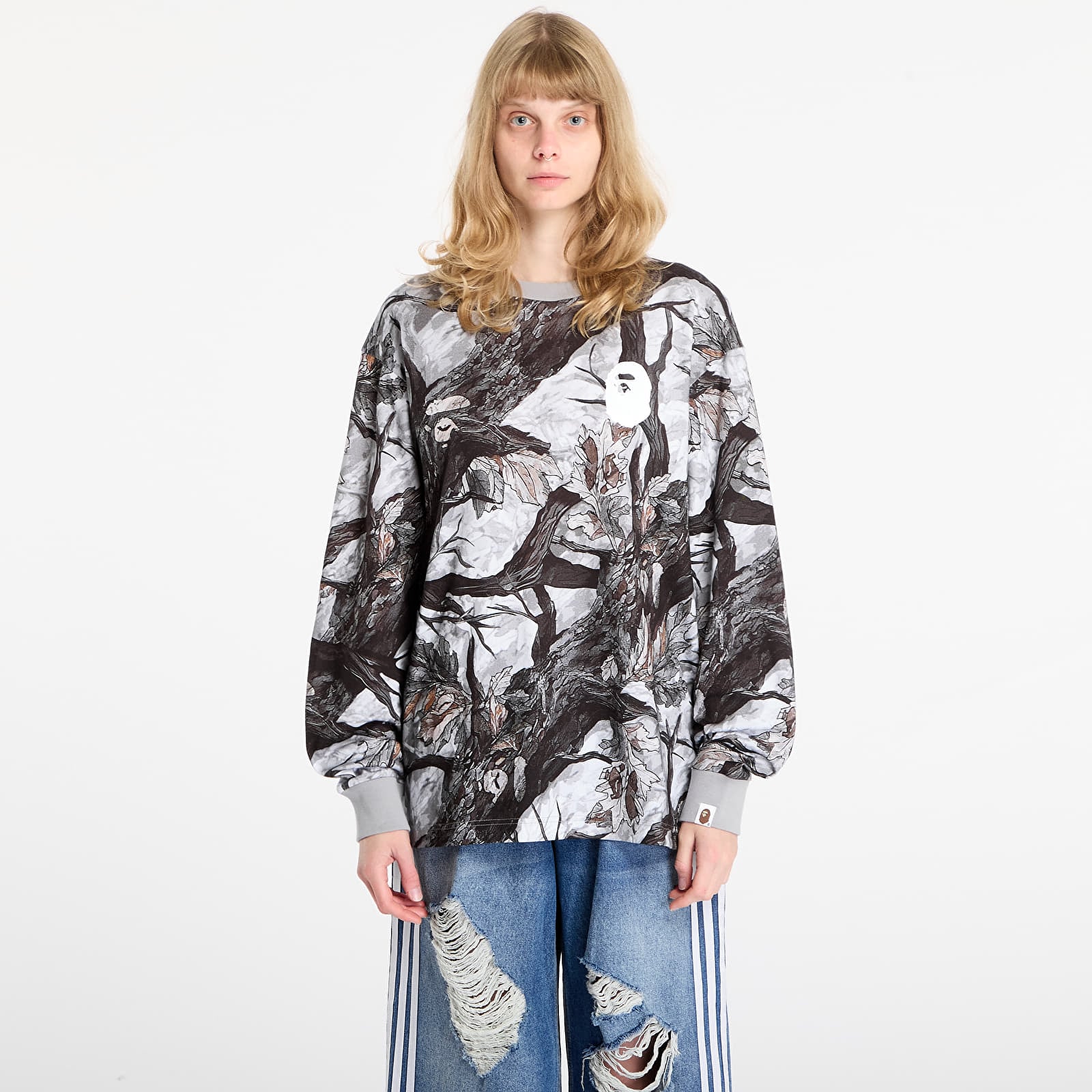 Vīriešu T-krekli A BATHING APE Tree Edge Camo Relaxed Fit Ls Tee UNISEX White