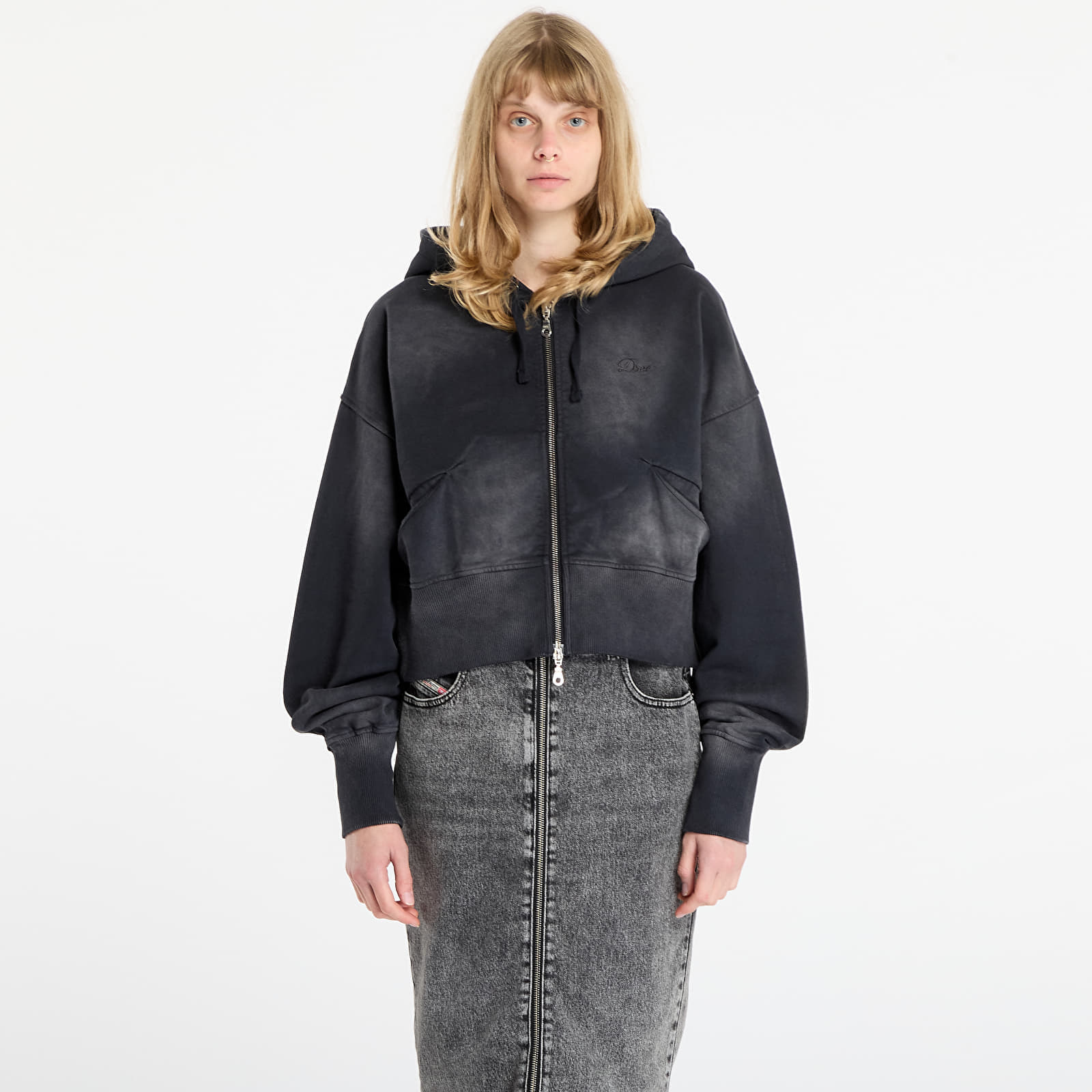 Sweatshirt Dime Cropped Zip Hoodie UNISEX Black Washed L