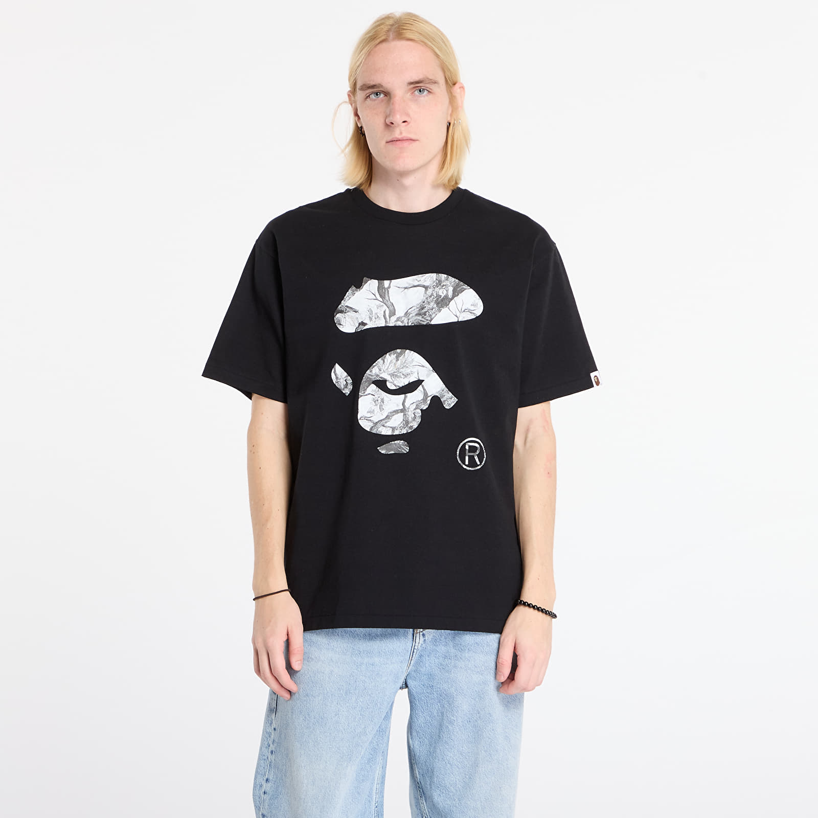 T-shirts de homem A BATHING APE Tree Edge Camo Ape Face Tee UNISEX Black/ White
