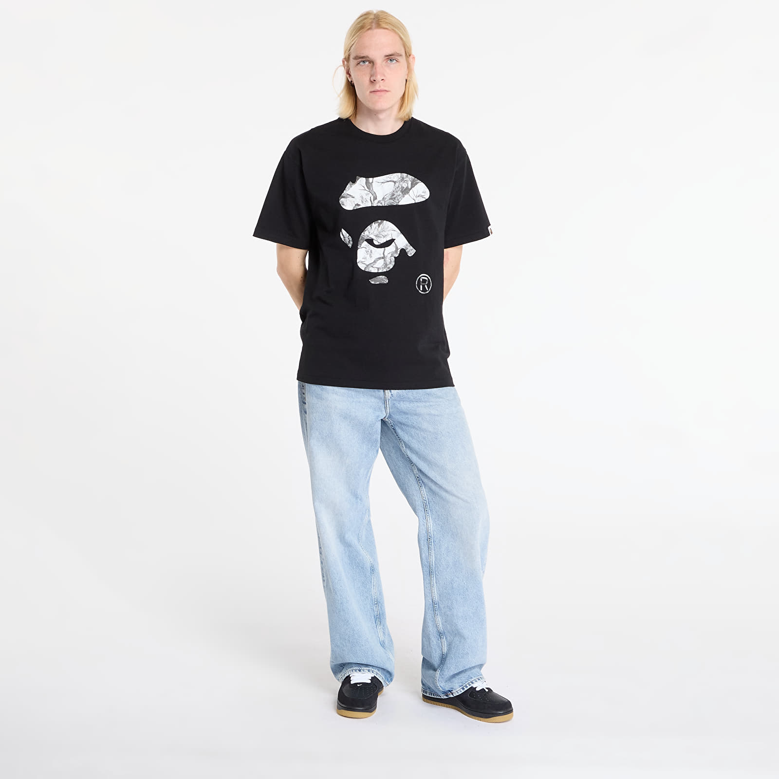 T-shirts de homem A BATHING APE Tree Edge Camo Ape Face Tee UNISEX Black/ White