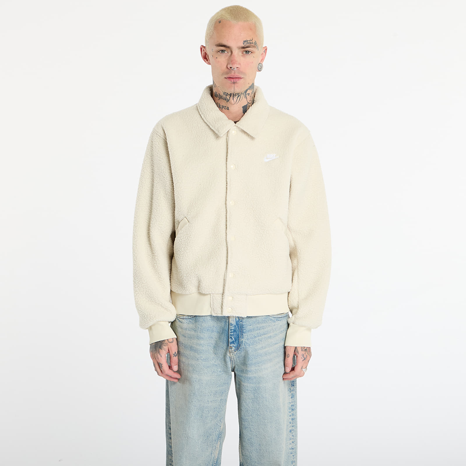 Jachetă Nike Sportswear Club Mens High-Pile Fleece Coaches Jacket Lt Khaki/ White XL