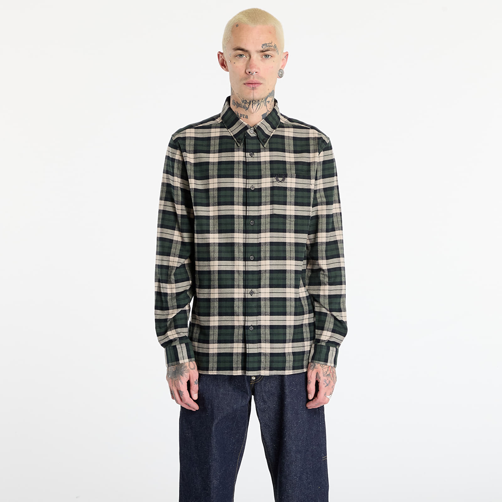 Särgid FRED PERRY Brushed Twill Tartan Shirt Court Green