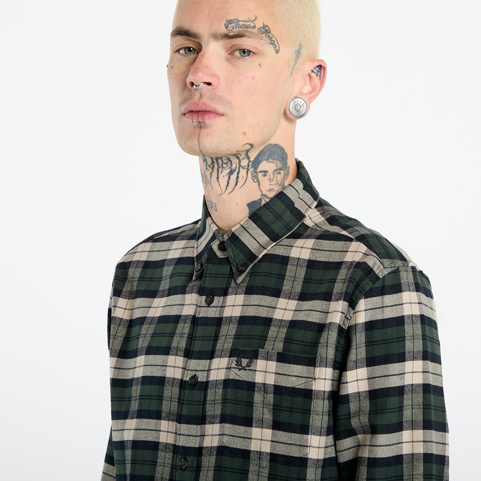 Särgid FRED PERRY Brushed Twill Tartan Shirt Court Green