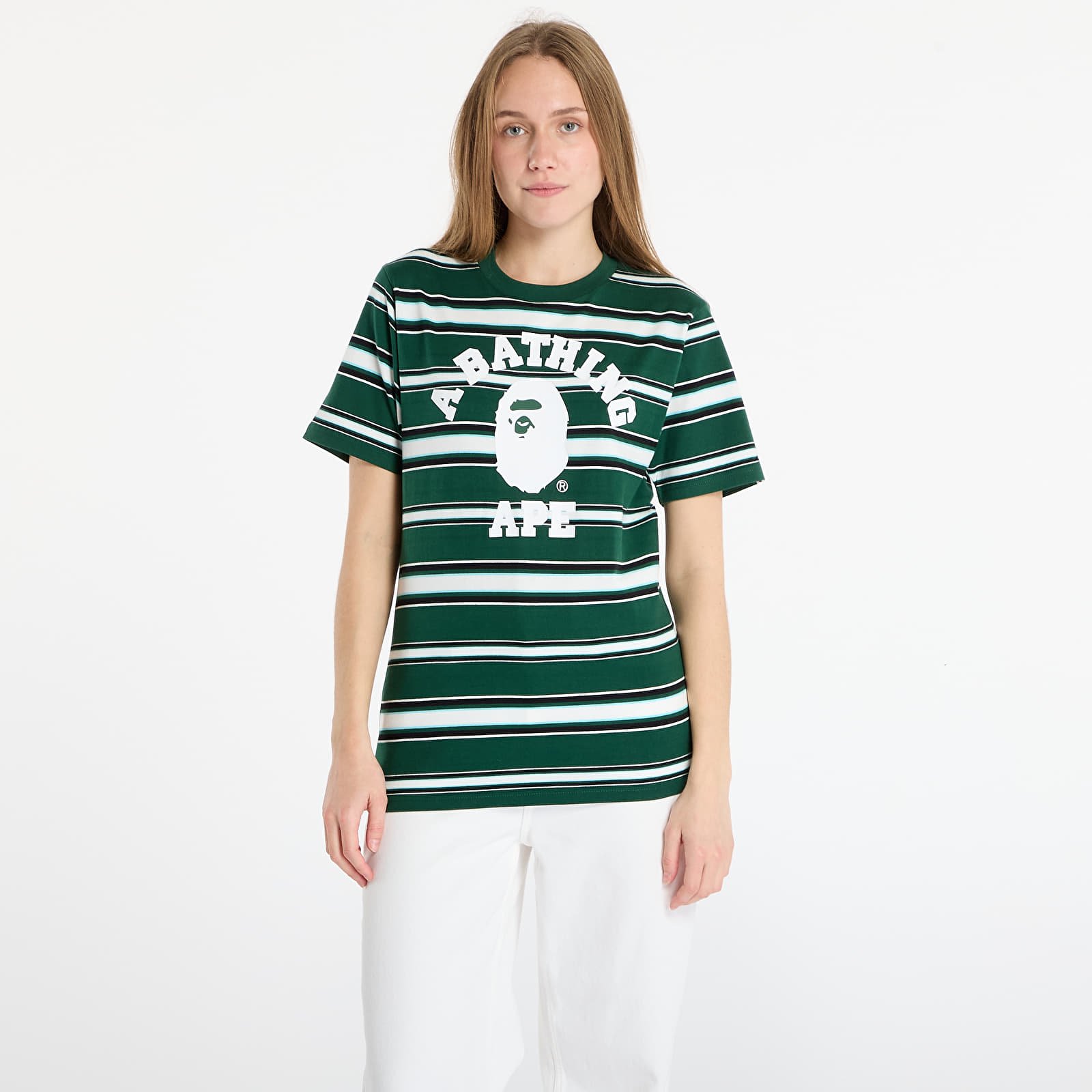 Männer T-Shirts A BATHING APE College Stripe Tee Green