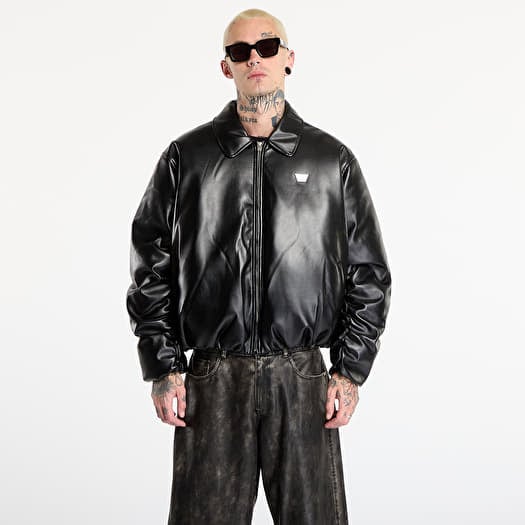 MISBHV Faux Leather Puffer Bomber Jacket Black