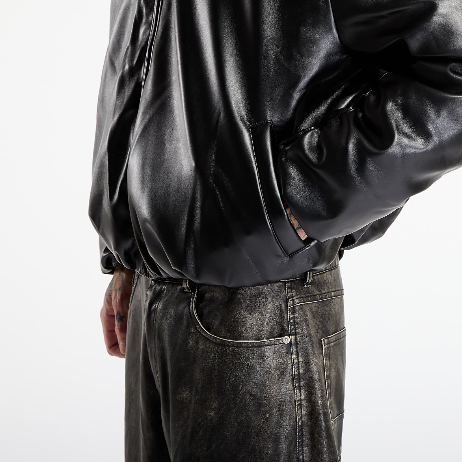 Jakne MISBHV Faux Leather Puffer Bomber Jacket Black