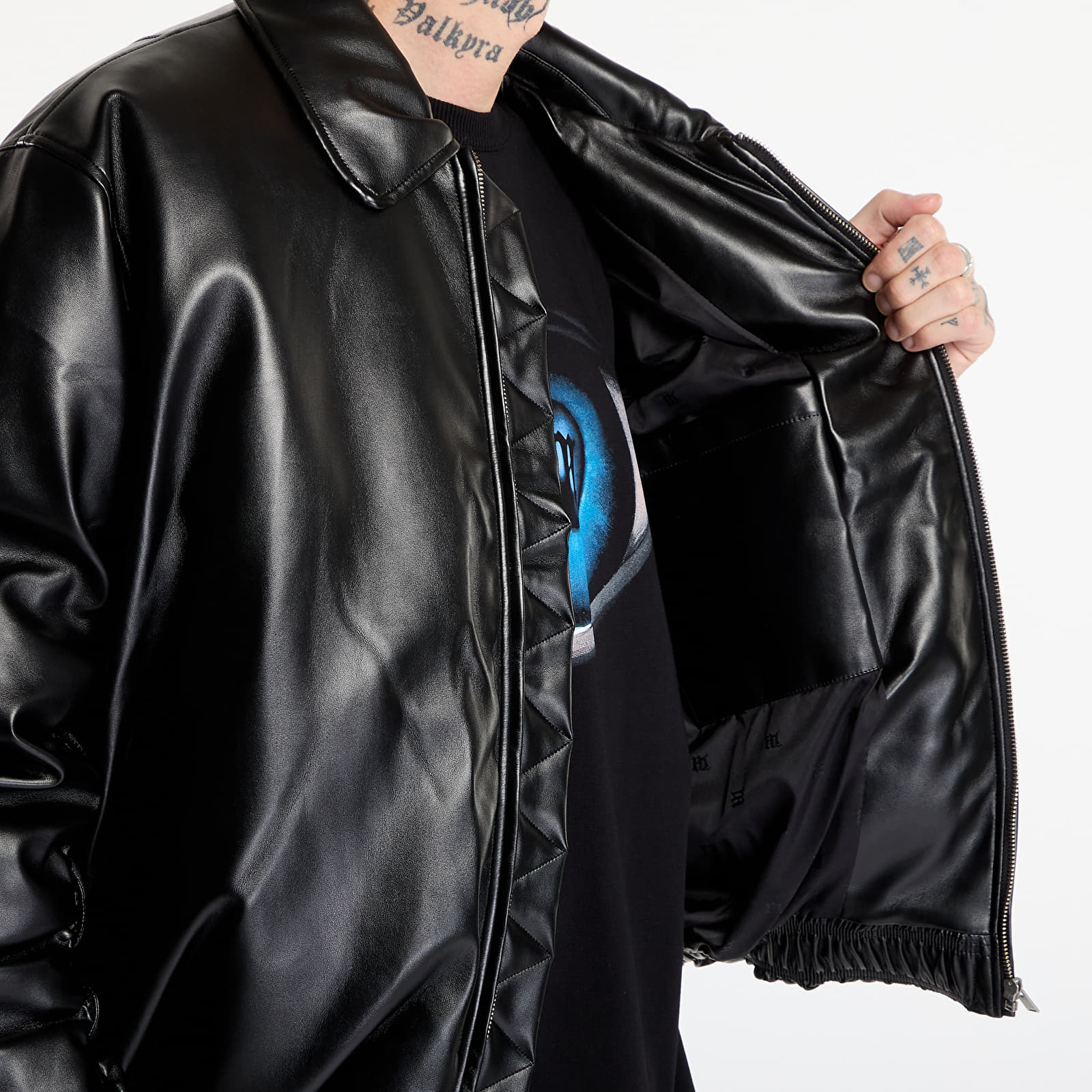 Jakne MISBHV Faux Leather Puffer Bomber Jacket Black