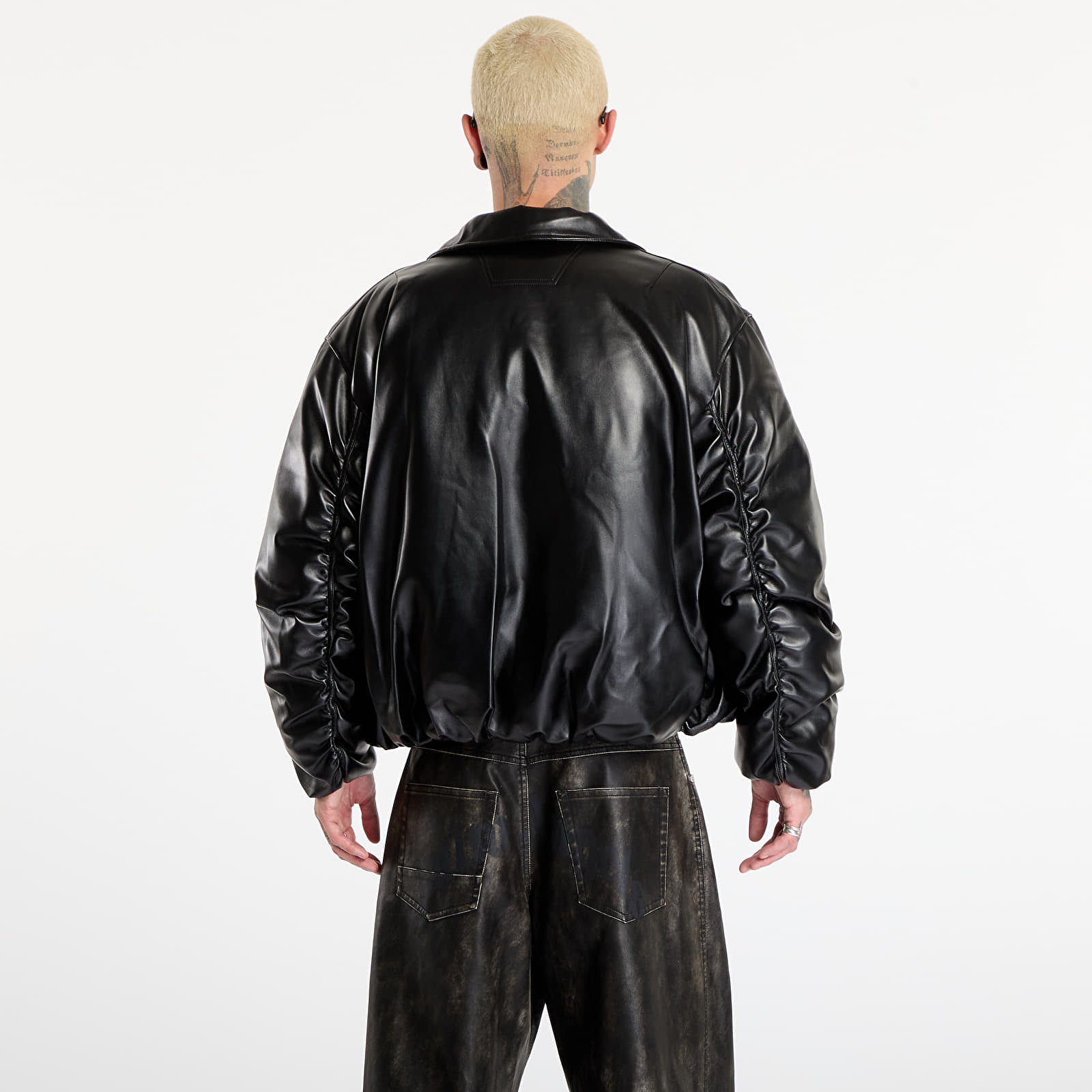 Jakne MISBHV Faux Leather Puffer Bomber Jacket Black
