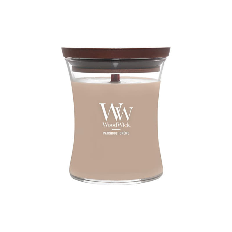 Woodwick Medium Hourglass Candle Patchouli Creme