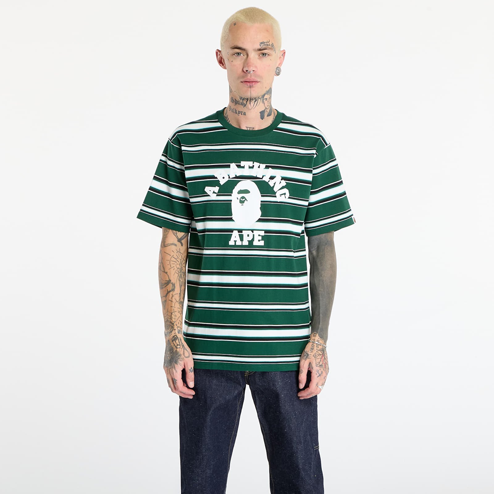 Männer T-Shirts A BATHING APE College Stripe Tee Green