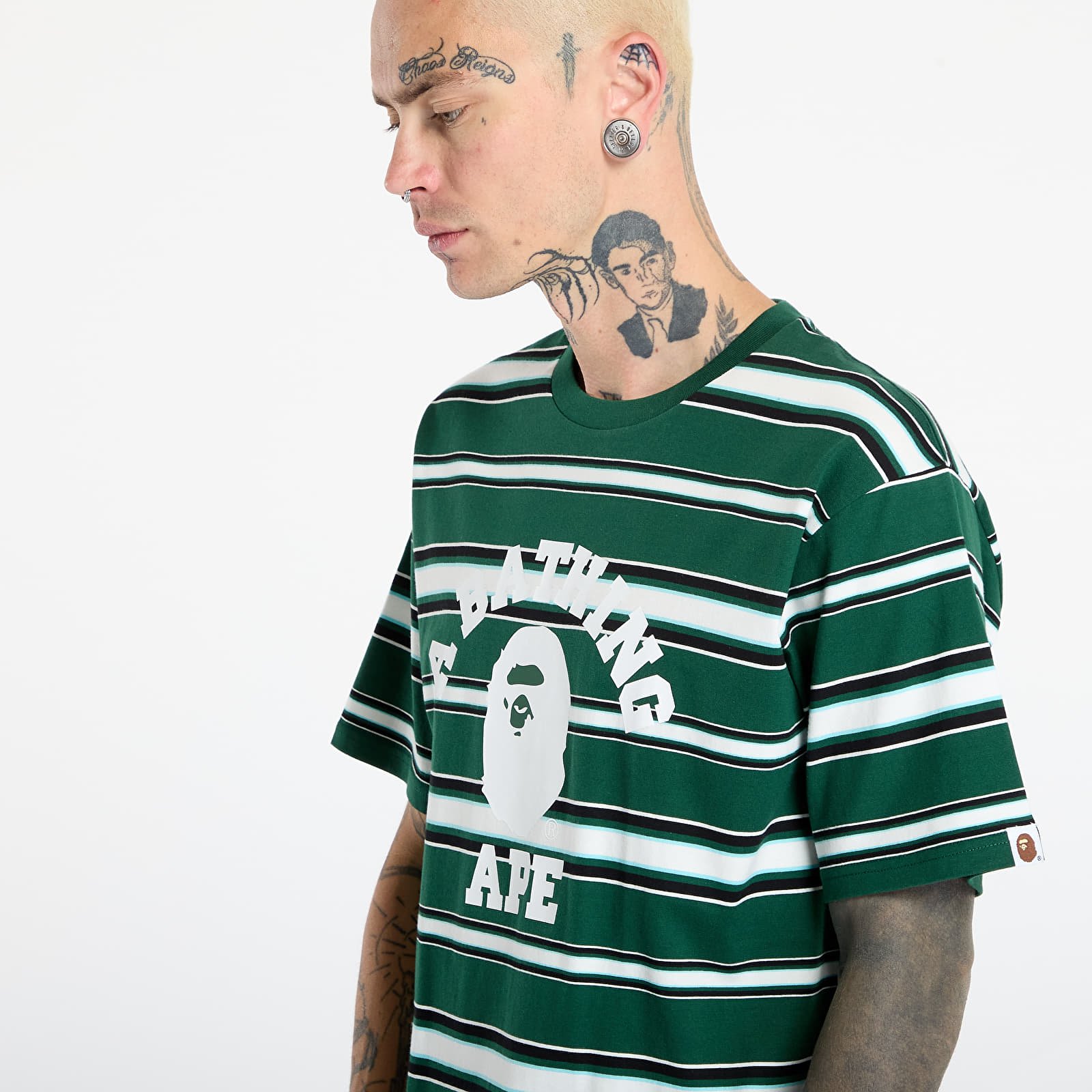 Männer T-Shirts A BATHING APE College Stripe Tee Green