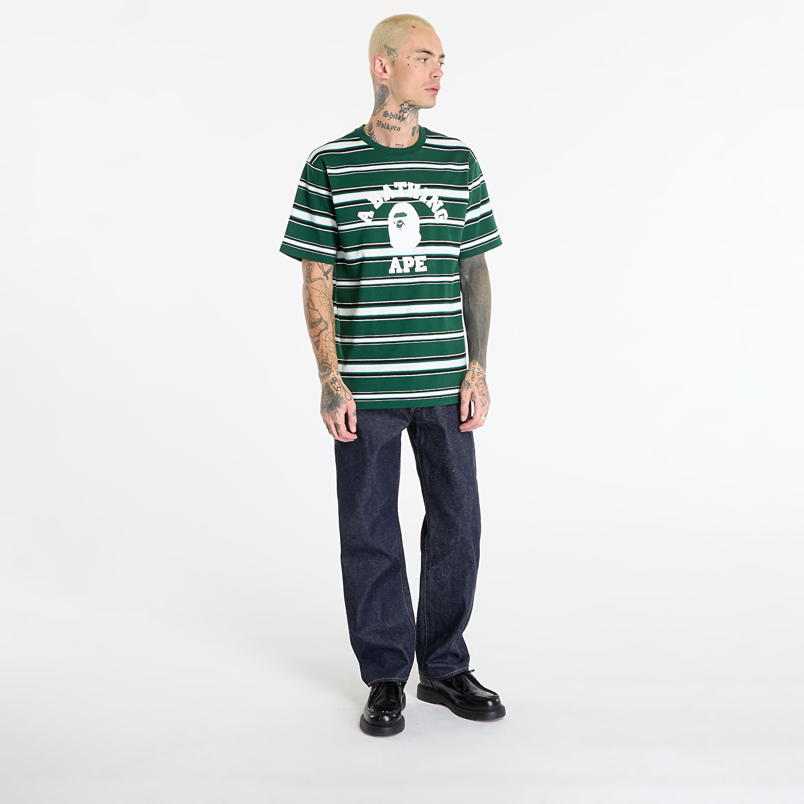 Männer T-Shirts A BATHING APE College Stripe Tee Green