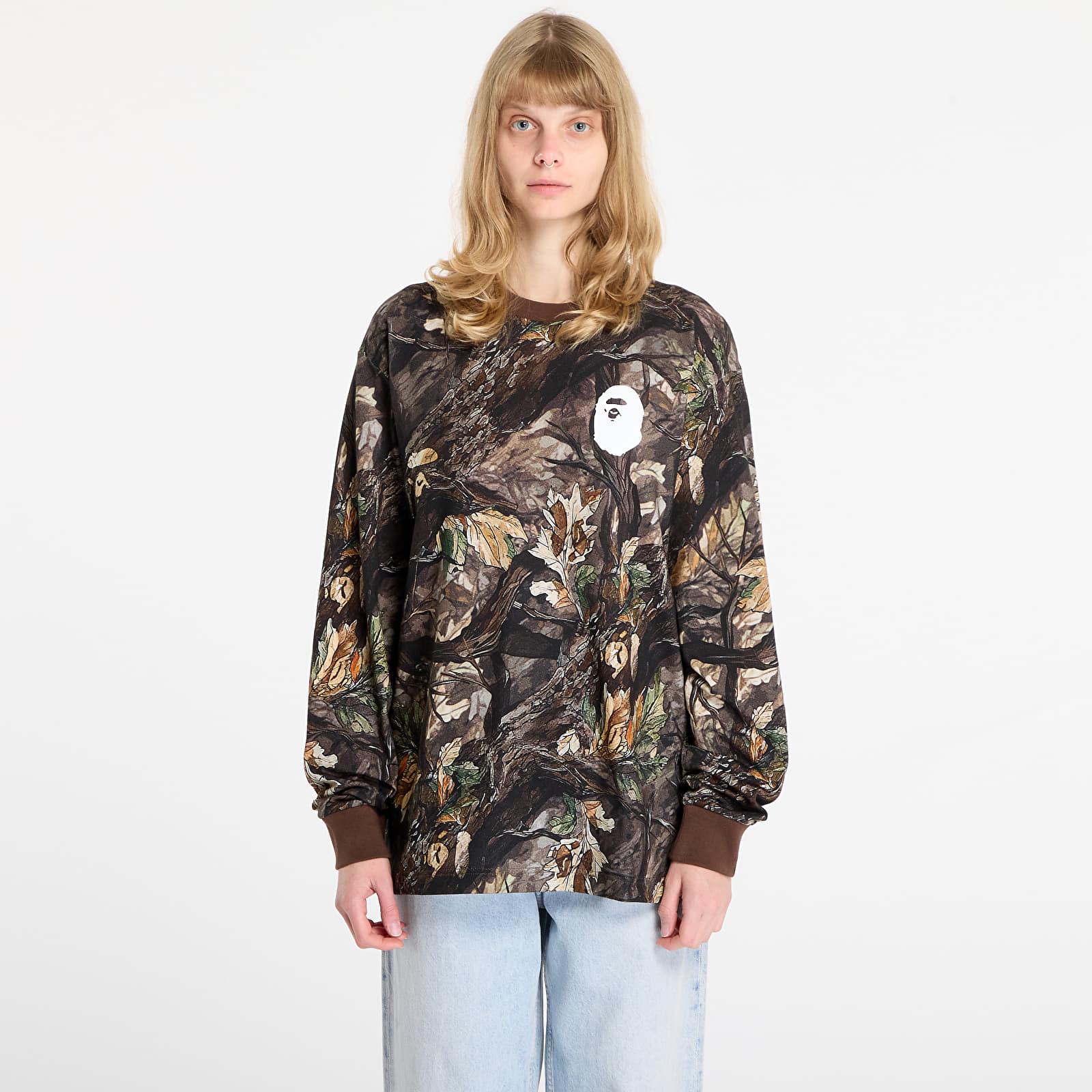 T-skjorter for menn A BATHING APE Tree Edge Camo Relaxed Fit Ls Tee UNISEX Brown