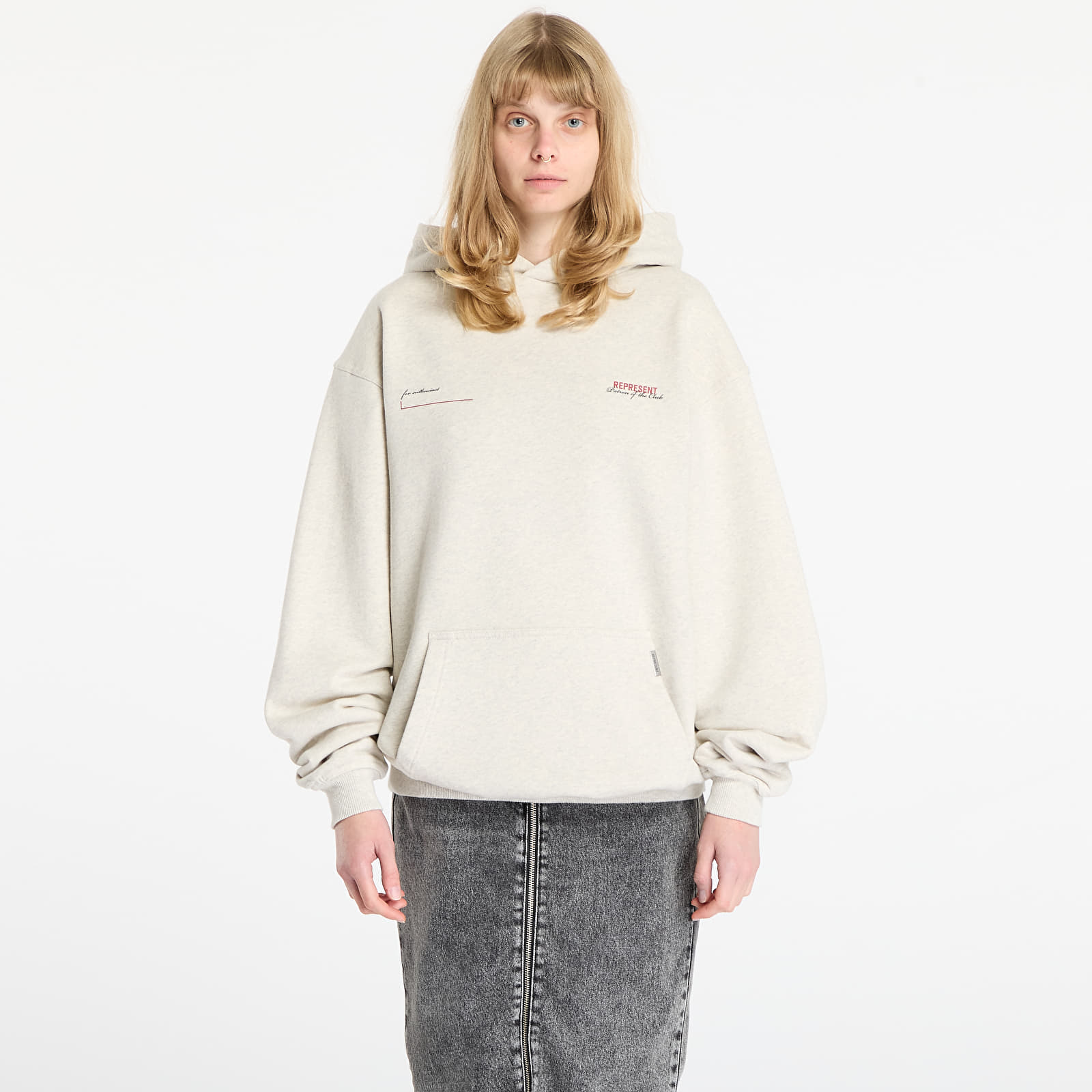 Džemperiai su gobtuvais ir džemperiai REPRESENT Patron Of The Club Hoodie UNISEX Cream Marl
