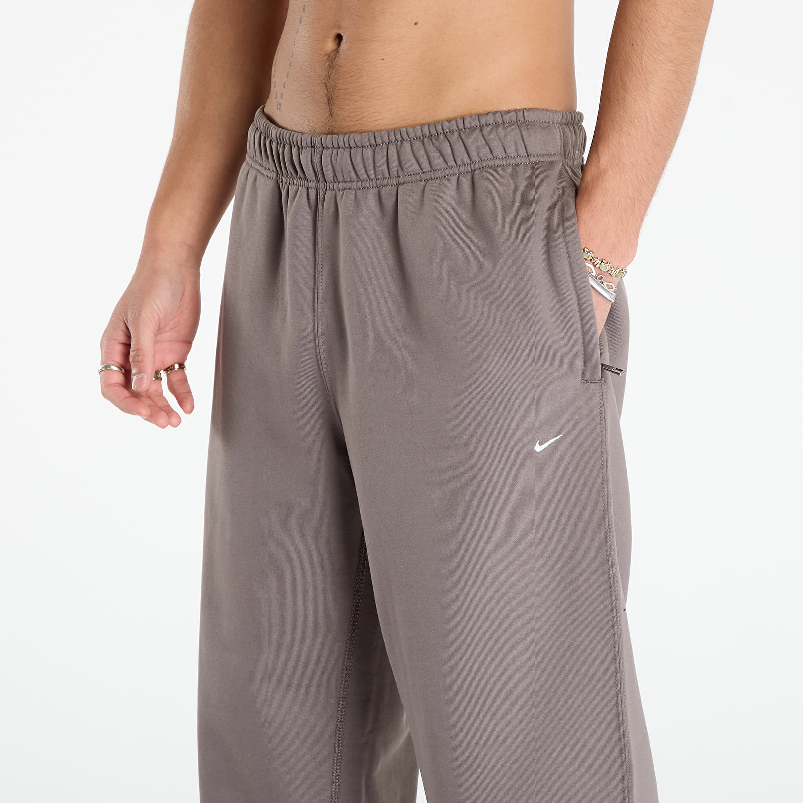 Joggingbukser Nike Solo Swoosh Men's Fleece Open-Hem Pants Cave Stone/ Cave Stone/ White