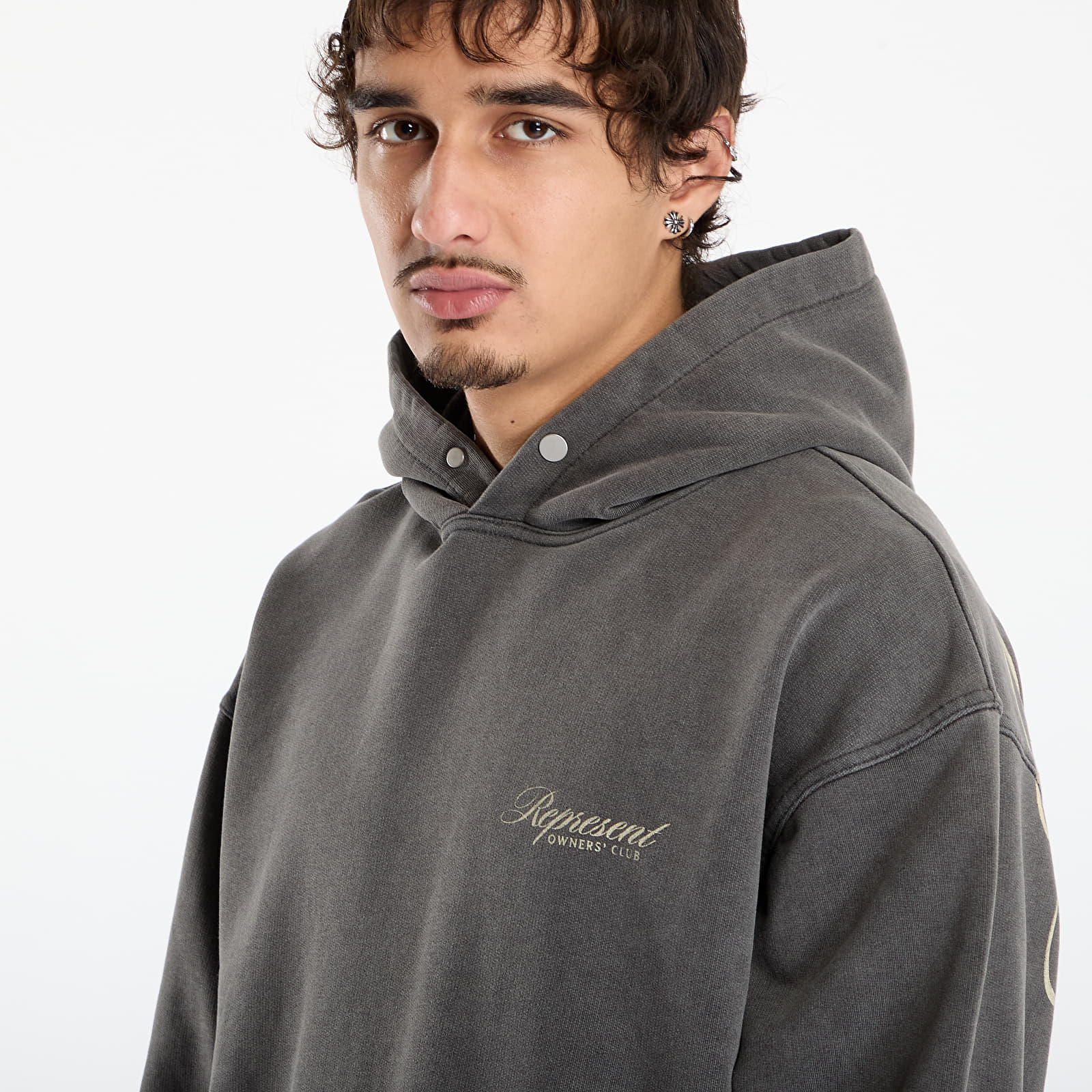 Luvtröjor för män REPRESENT Owners Club Script Hoodie UNISEX Vintage Grey
