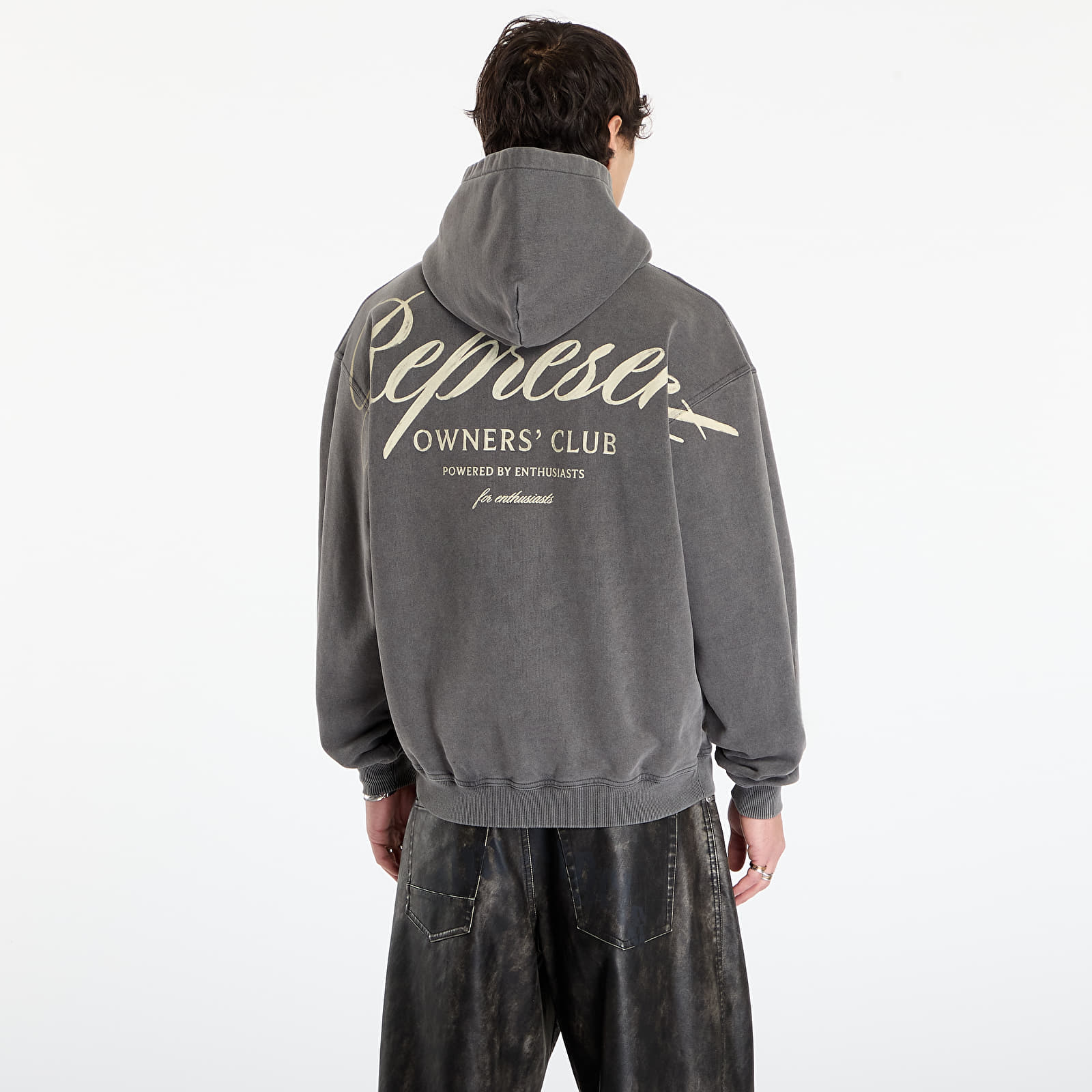 Luvtröjor för män REPRESENT Owners Club Script Hoodie UNISEX Vintage Grey