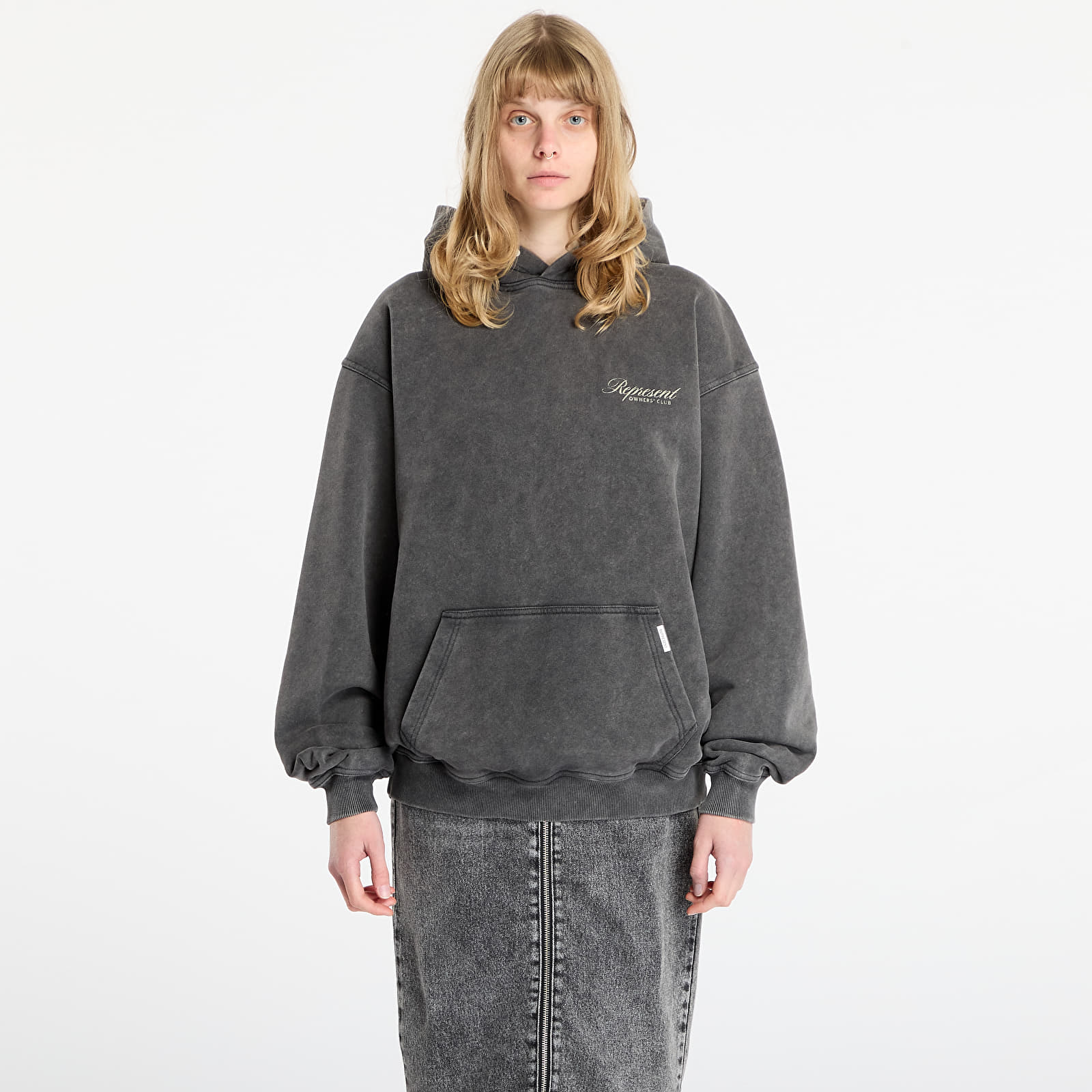 Luvtröjor för män REPRESENT Owners Club Script Hoodie UNISEX Vintage Grey