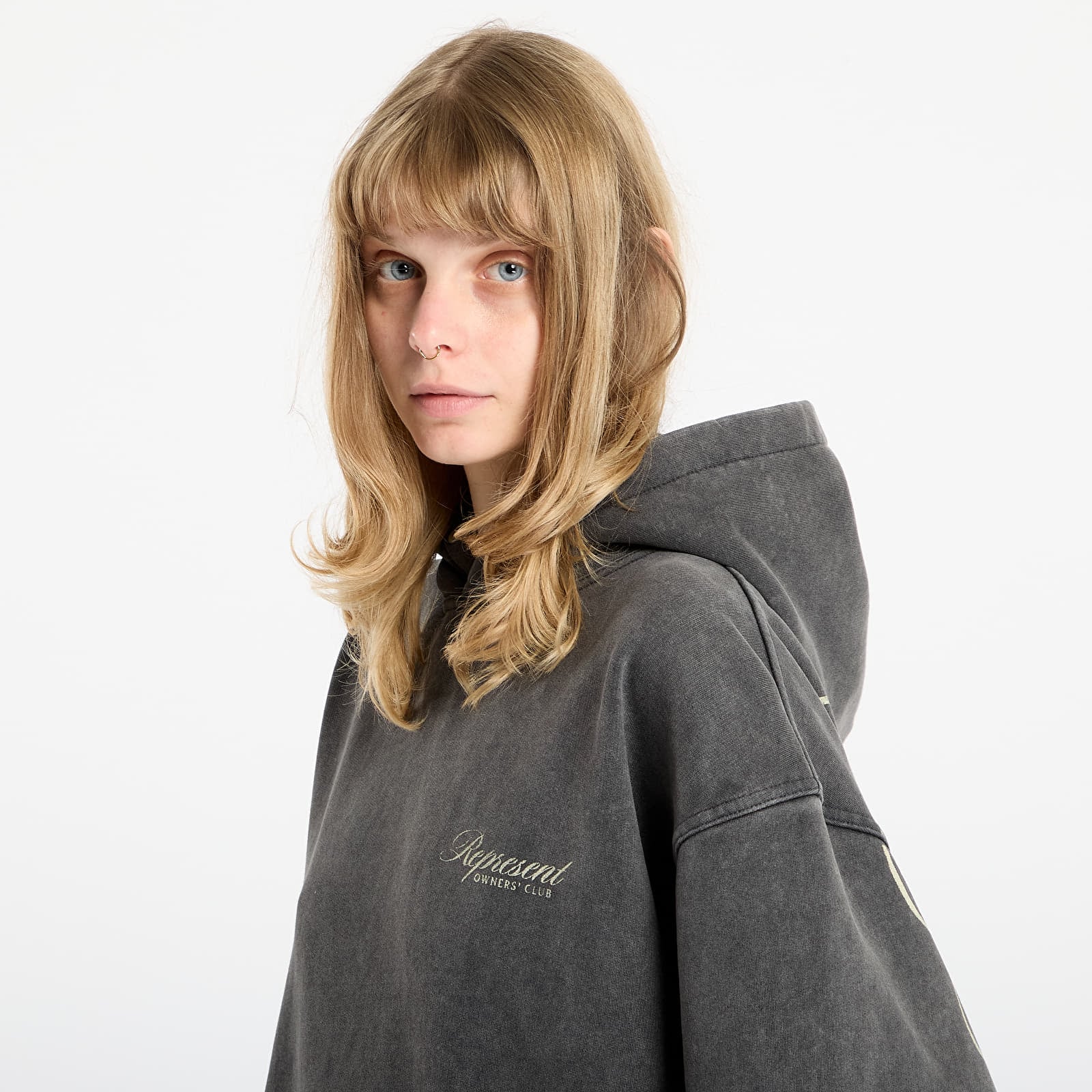 Luvtröjor för män REPRESENT Owners Club Script Hoodie UNISEX Vintage Grey