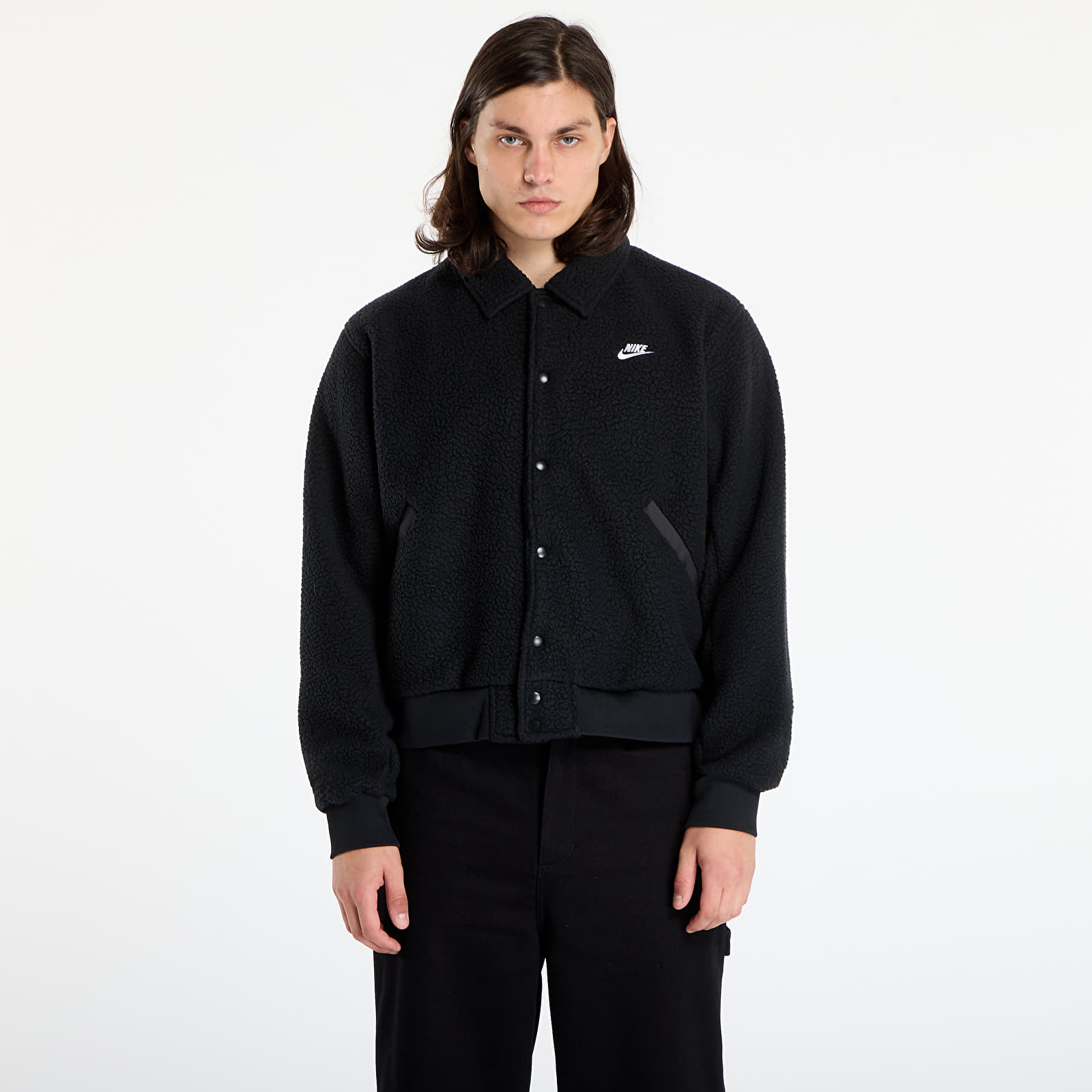 Pánské bundy Nike Sportswear Club Men's High-Pile Fleece Coaches Jacket Black/ White