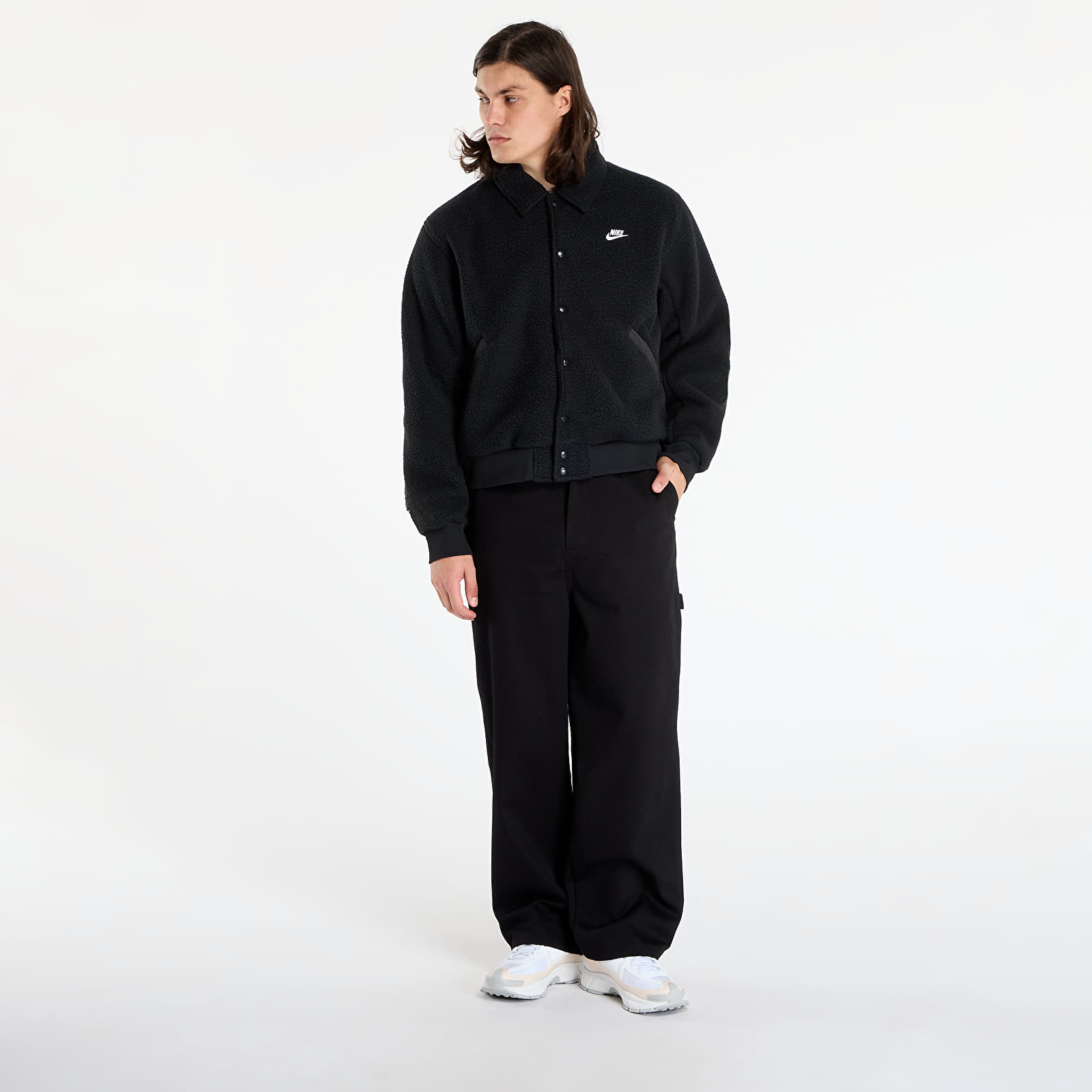 Pánské bundy Nike Sportswear Club Men's High-Pile Fleece Coaches Jacket Black/ White