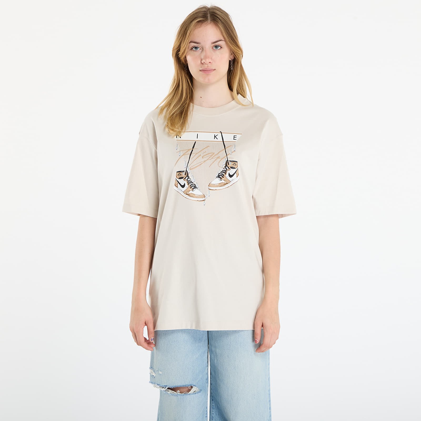 Tricou Jordan Flight Womens Oversized T-Shirt Lt Orewood Brn/ Sail/ Black S