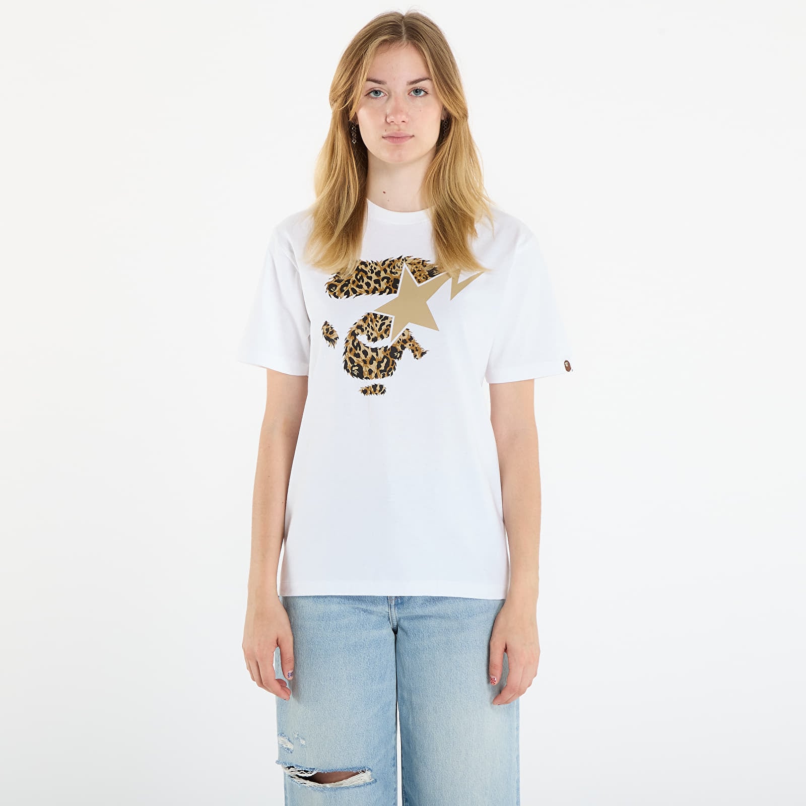 T-shirts för män A BATHING APE Wild Leopard Pattern Ape Face Sta Tee UNISEX White
