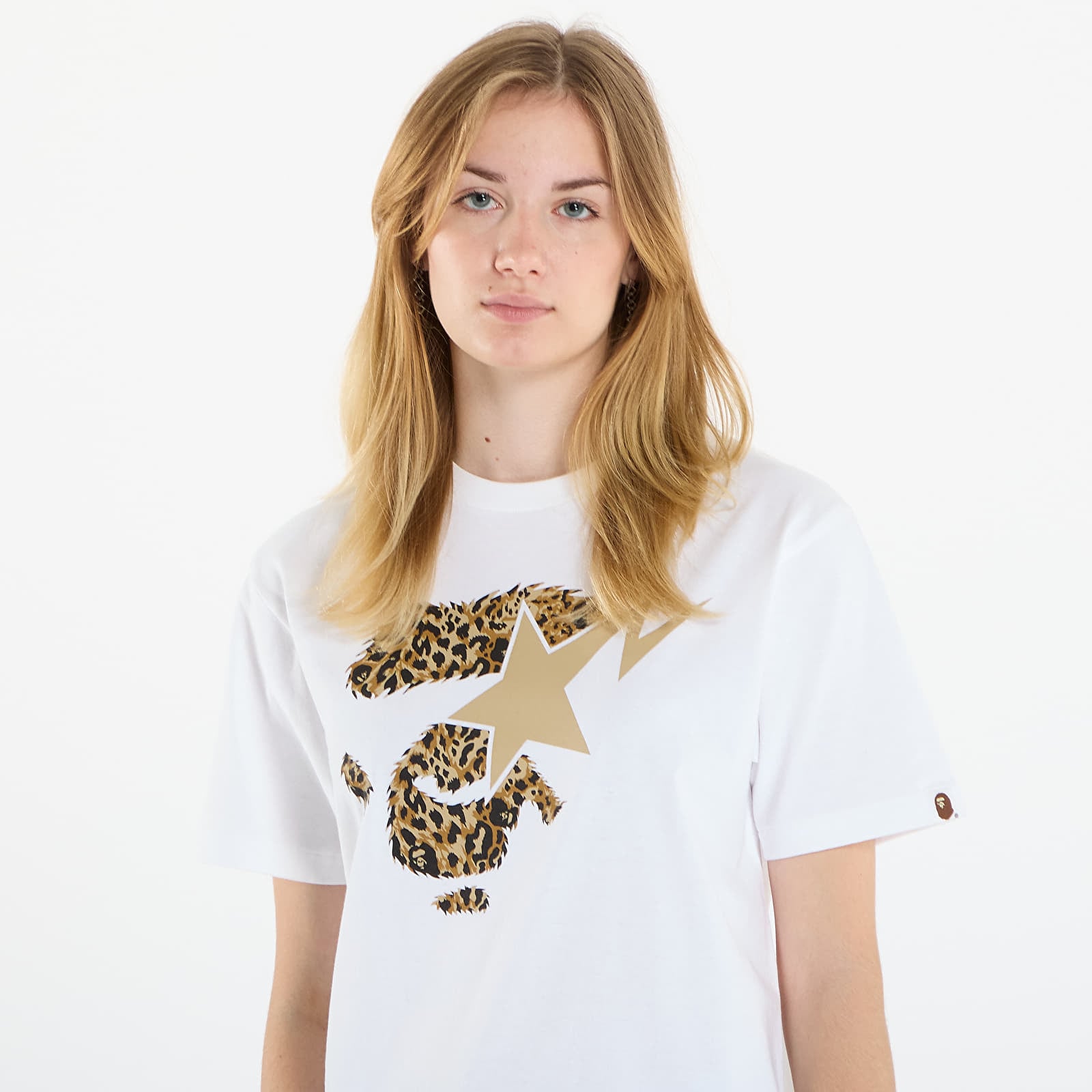 T-shirts för män A BATHING APE Wild Leopard Pattern Ape Face Sta Tee UNISEX White