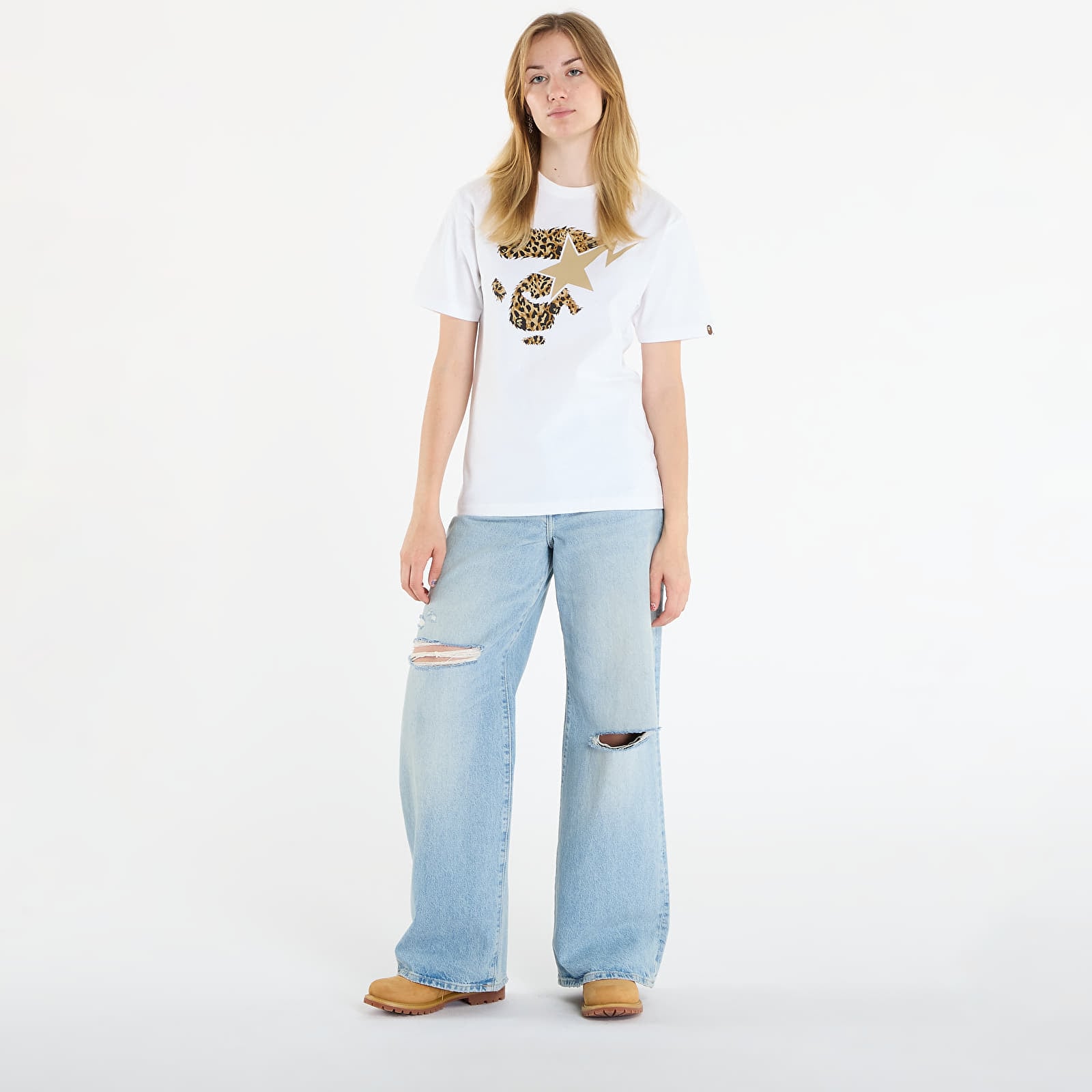 T-shirts för män A BATHING APE Wild Leopard Pattern Ape Face Sta Tee UNISEX White