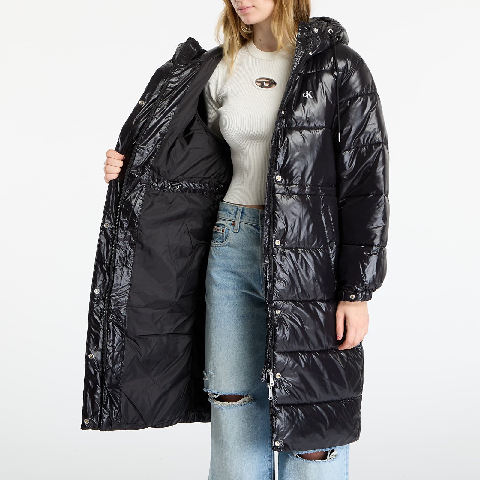 Płaszcze Calvin Klein Jeans Shine Long Puffer Coat Black