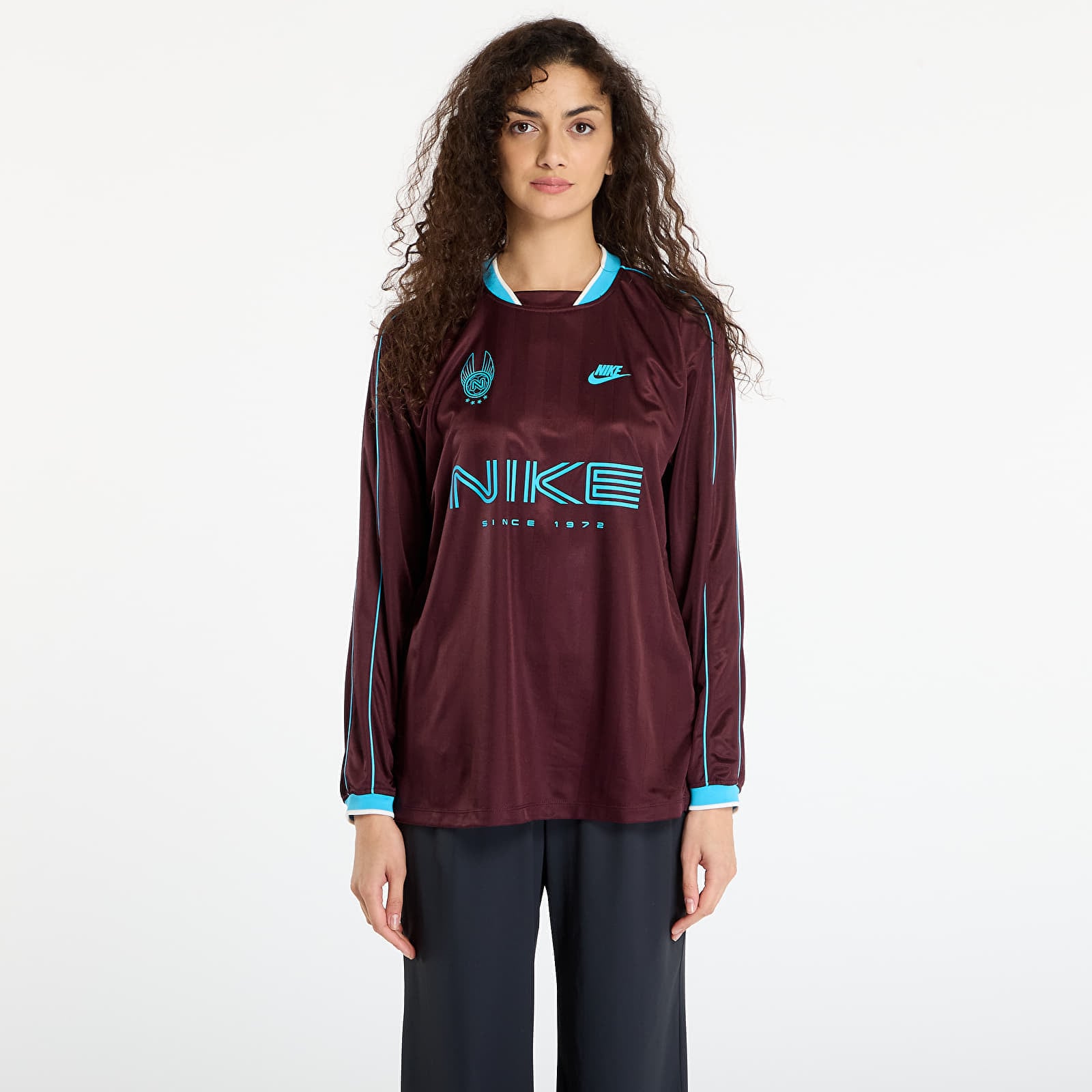 Jersey Nike Sportswear Womens Long-Sleeve Jersey Top Burgundy Crush/ Baltic Blue S