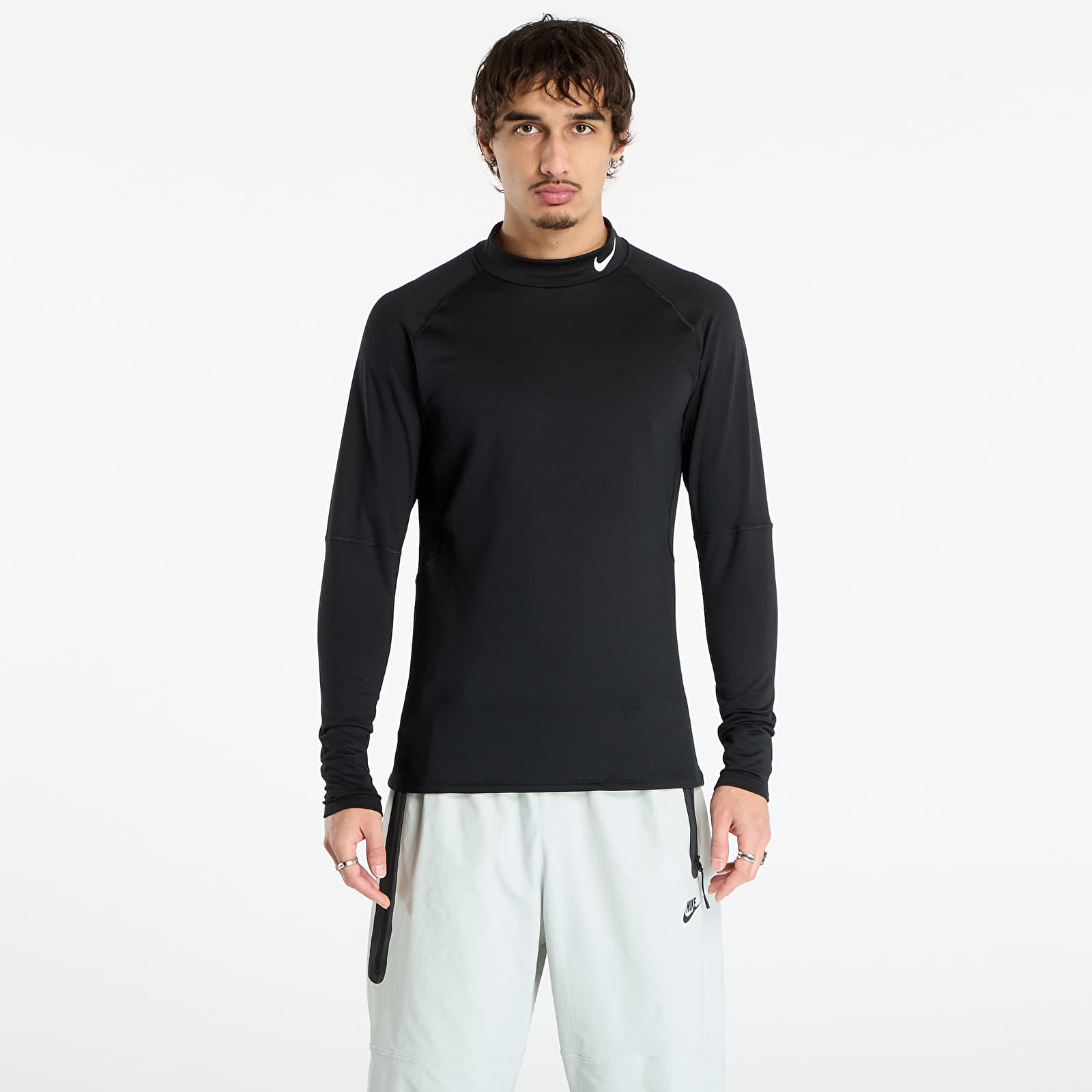 T-shirts Nike Pro Men's Dri-FIT Warm Long-Sleeve Fitness Mock Black/ White