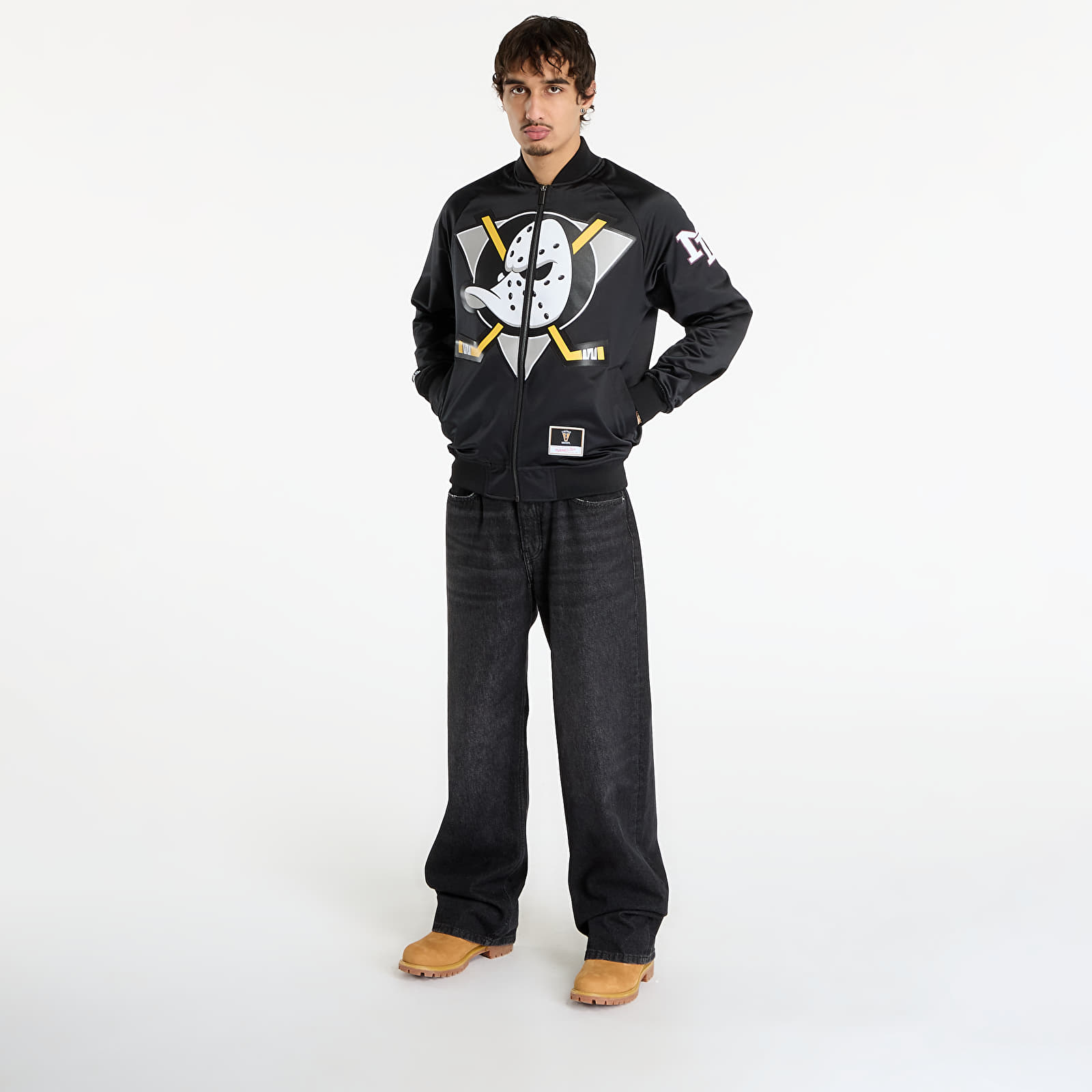 Jakne Mitchell & Ness NHL Maxxed Out Satin Jacket Ducks 1992 Teemu Selanne Black