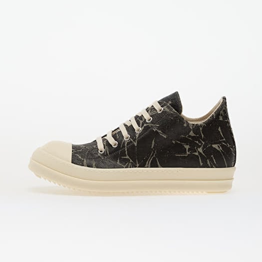 Rick Owens Denim Shoes - Low Sneaks Black Washed Foil/ Milk/ Milk