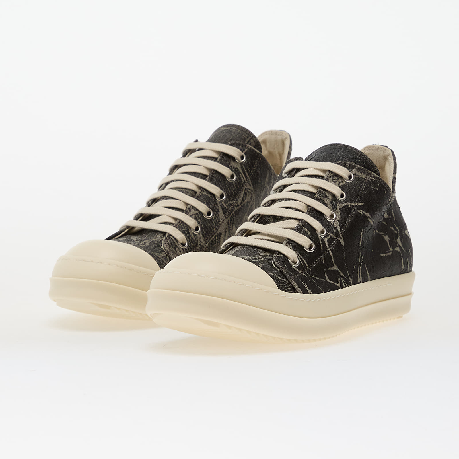 Men's shoes Rick Owens Denim Shoes - Low Sneaks Black Washed Foil/ Milk/ Milk