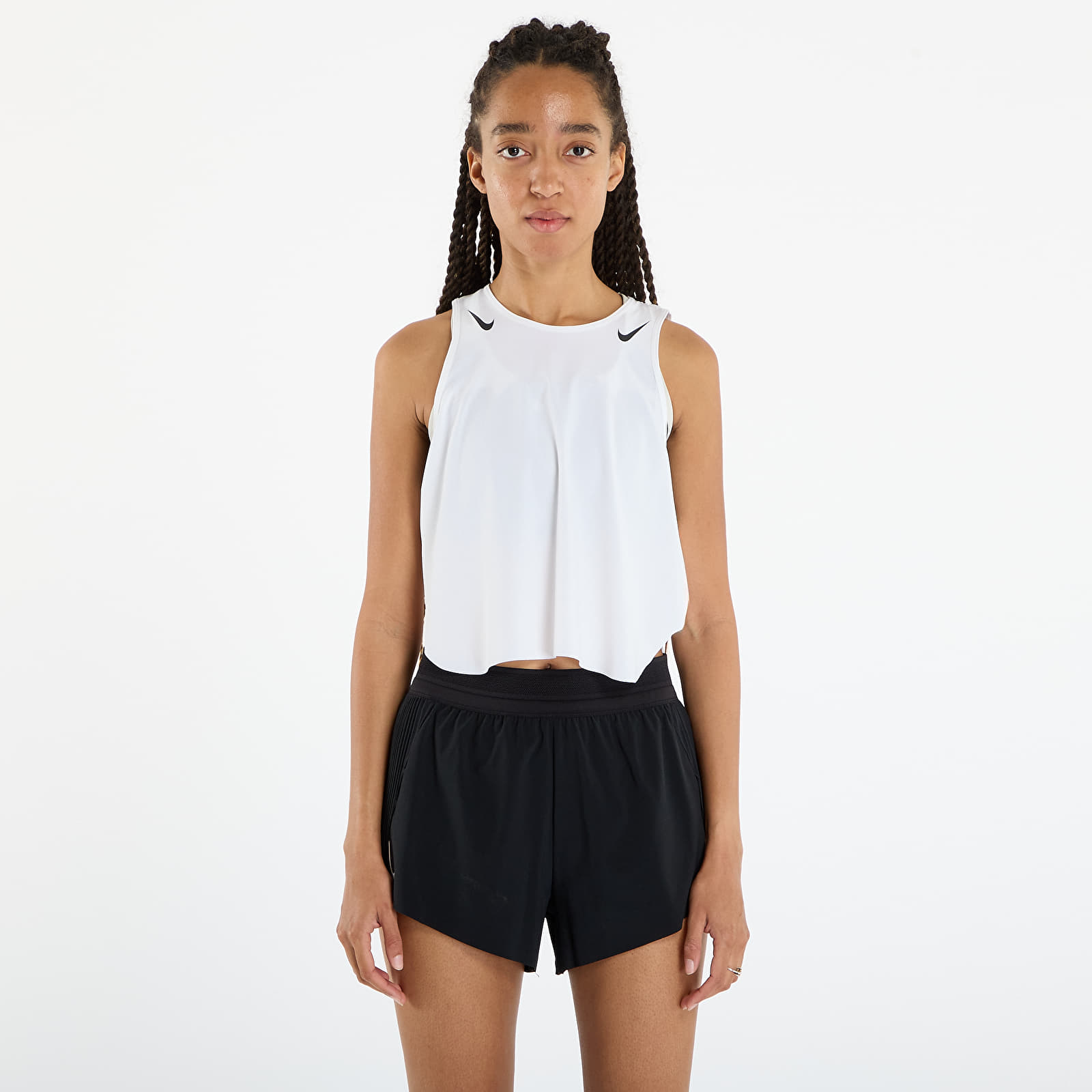 Camisolas interiores femininas Nike AeroSwift Women's Dri-FIT ADV Cropped Running Tank Top White/ Black