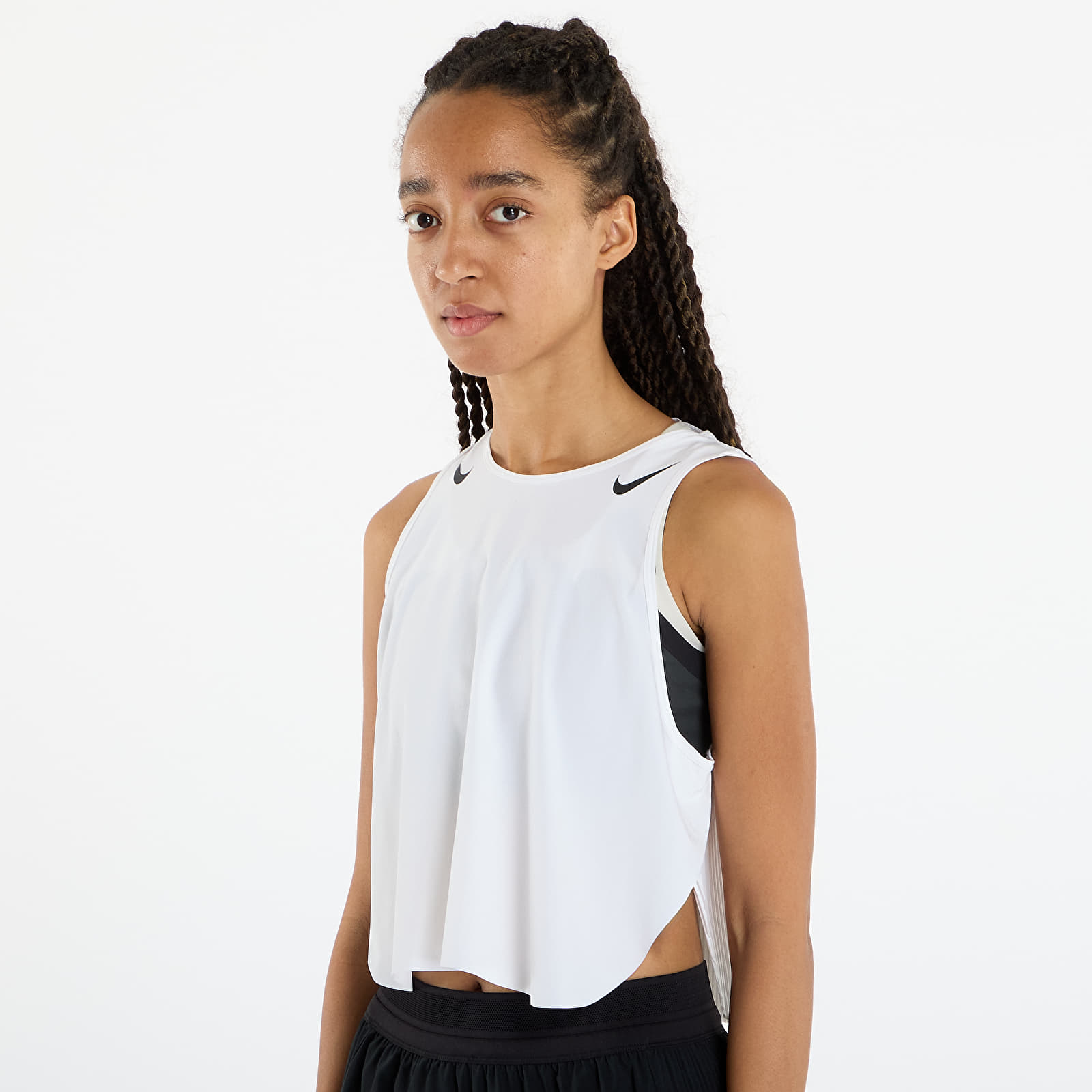 Camisolas interiores femininas Nike AeroSwift Women's Dri-FIT ADV Cropped Running Tank Top White/ Black