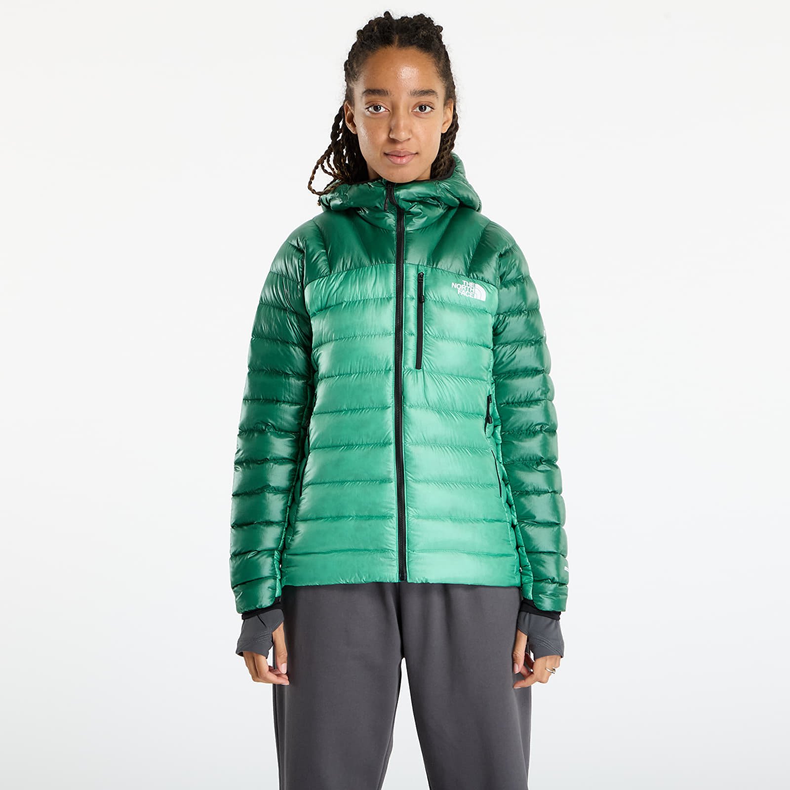 Jachetă The North Face Summit Breithorn Hooded Down Jacket Nebula Green/ Evergreen S