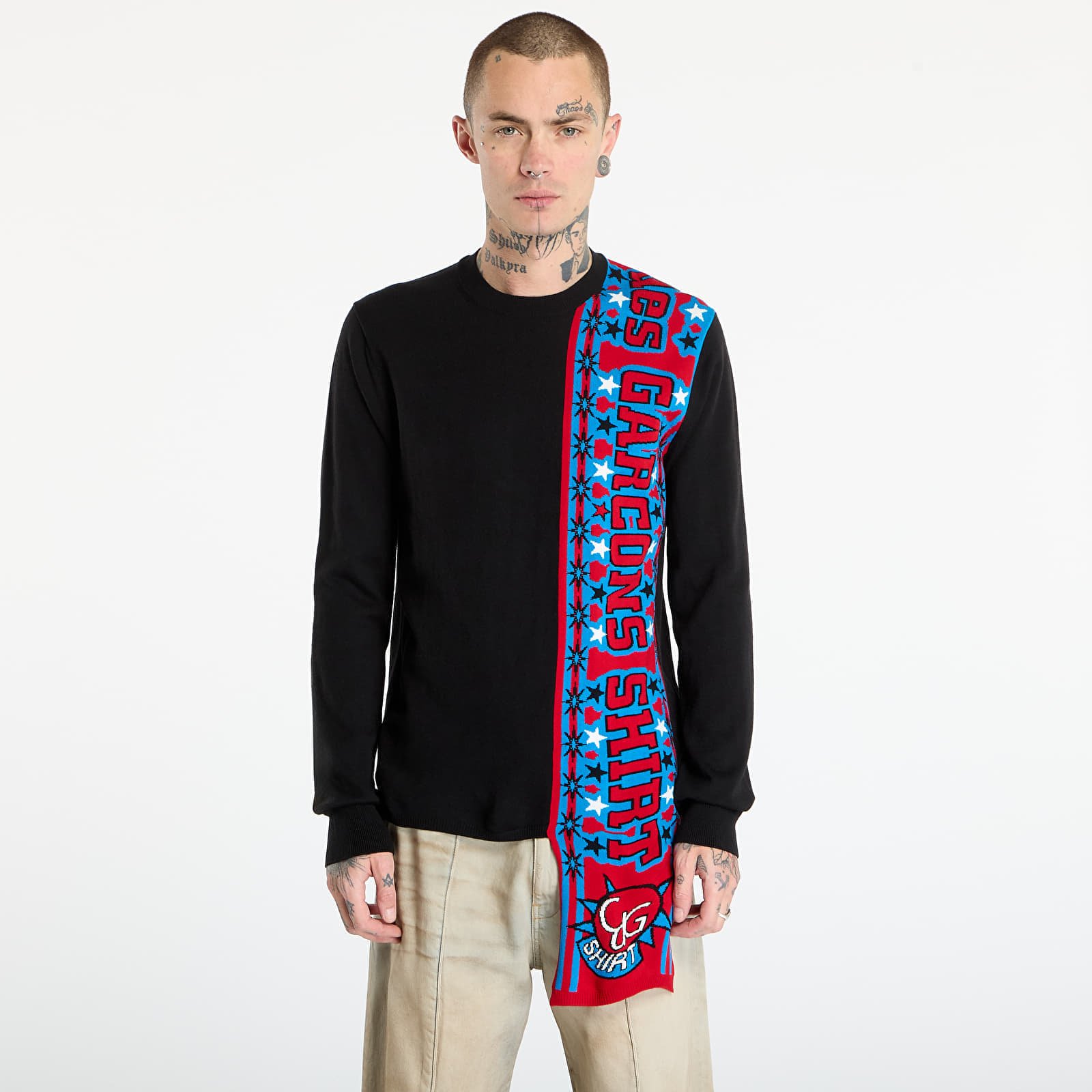 Pulover Comme des Garçons SHIRT Soccer Scarf Knitted Sweater Black XL