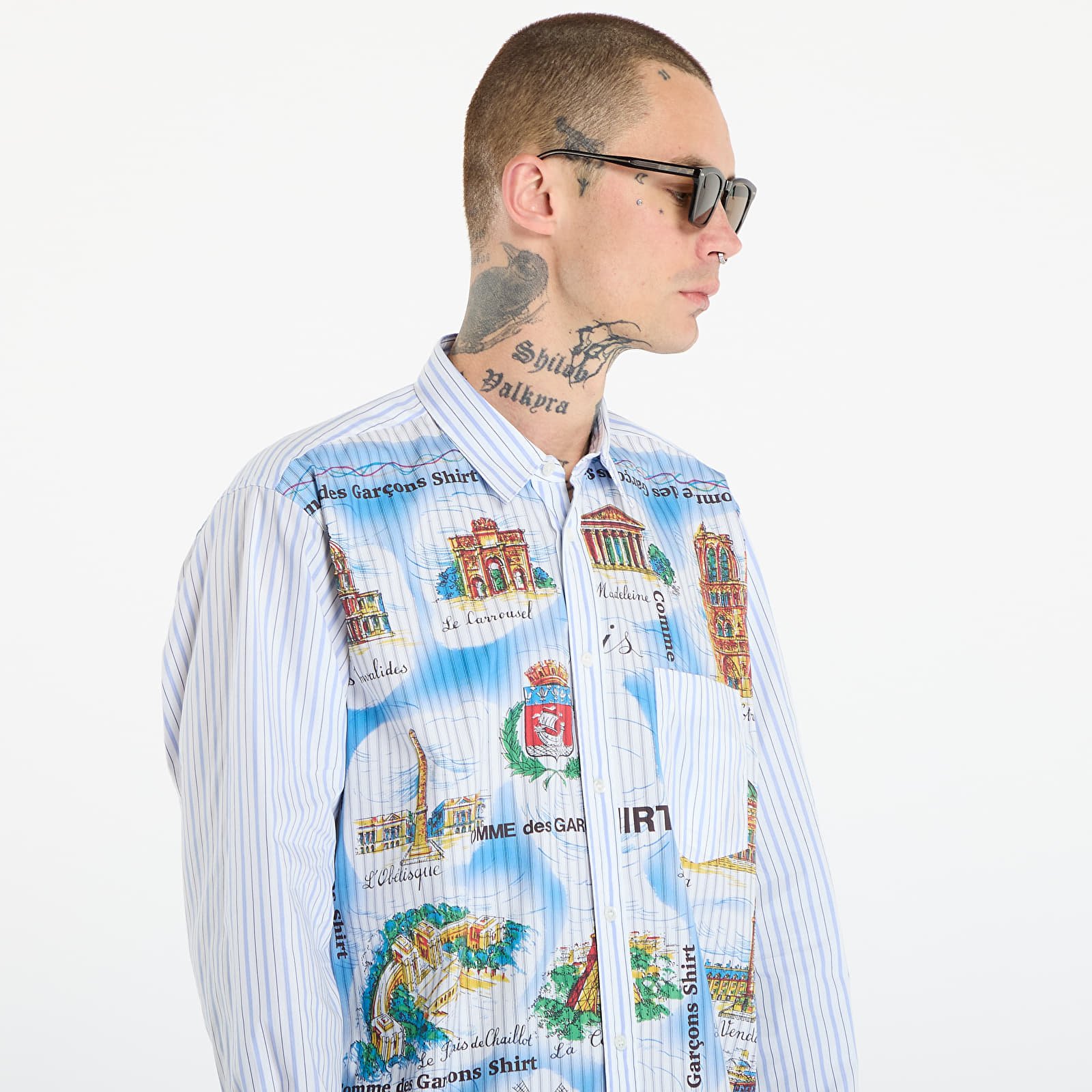 Košile Comme des Garçons SHIRT Striped Shirt With Graphic Print White
