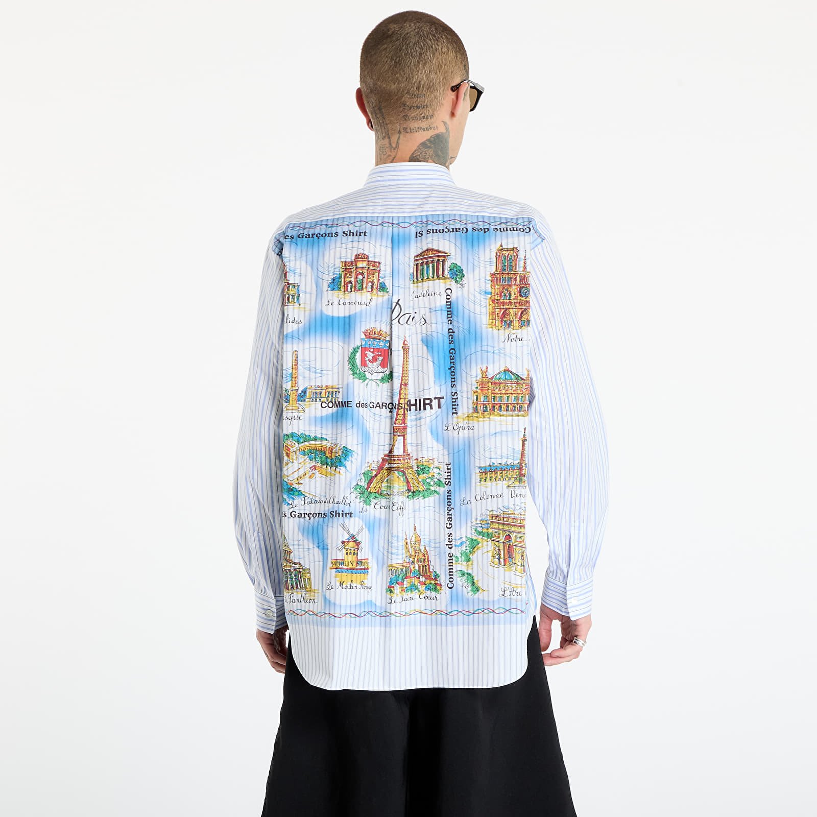 Košile Comme des Garçons SHIRT Striped Shirt With Graphic Print White